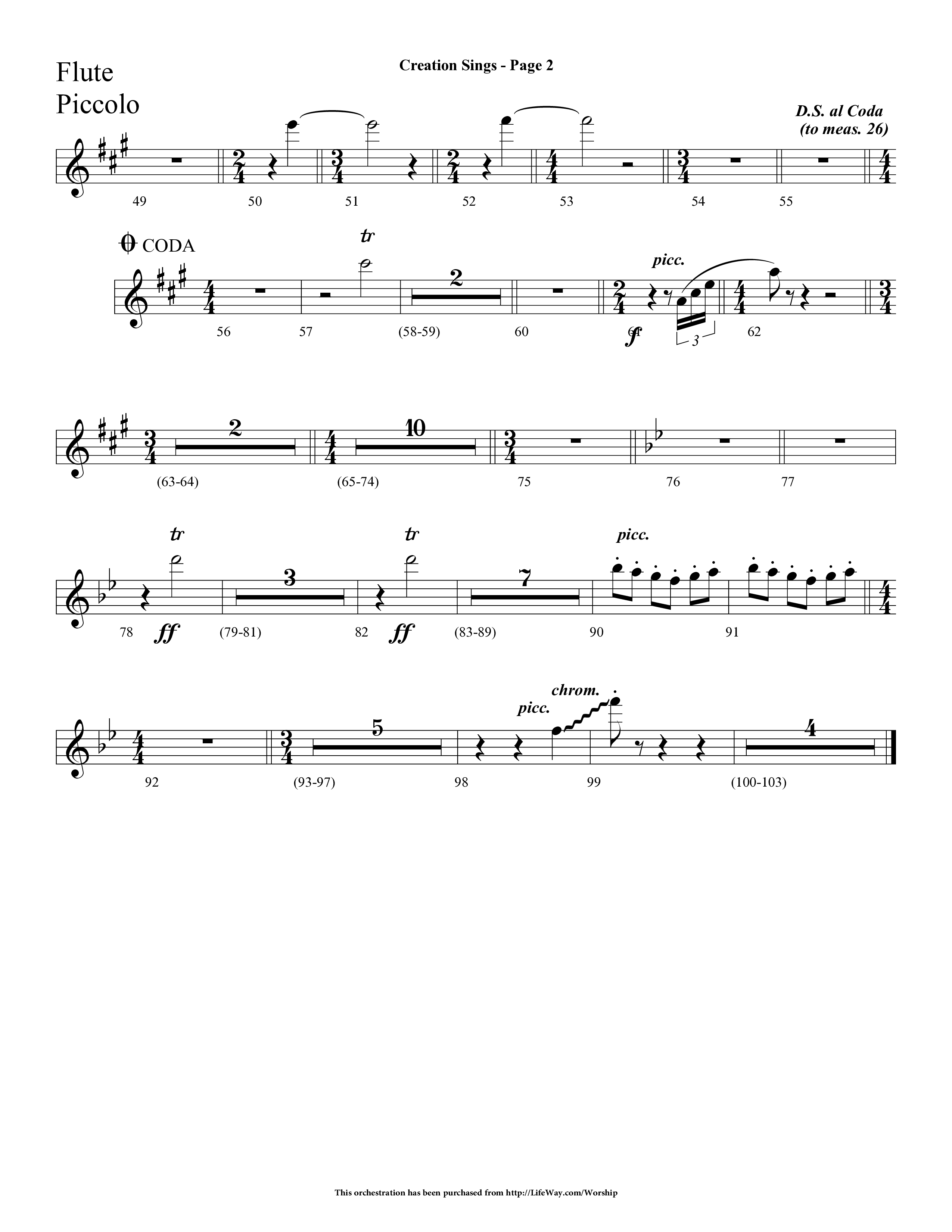 Creation Sings (Choral Anthem SATB) Flute/Piccolo (Lifeway Choral / Arr. Dave Williamson)