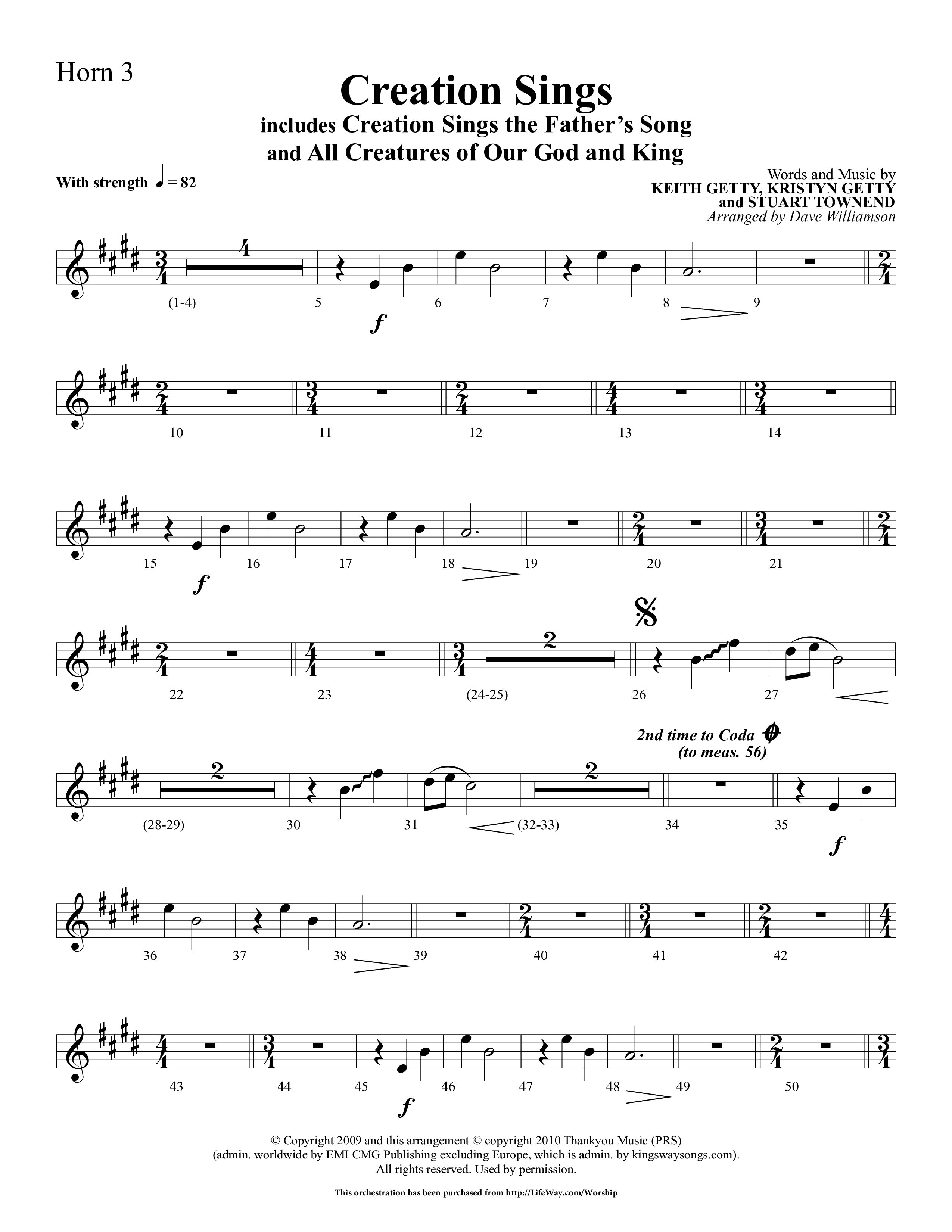 Creation Sings (Choral Anthem SATB) French Horn 3 (Lifeway Choral / Arr. Dave Williamson)