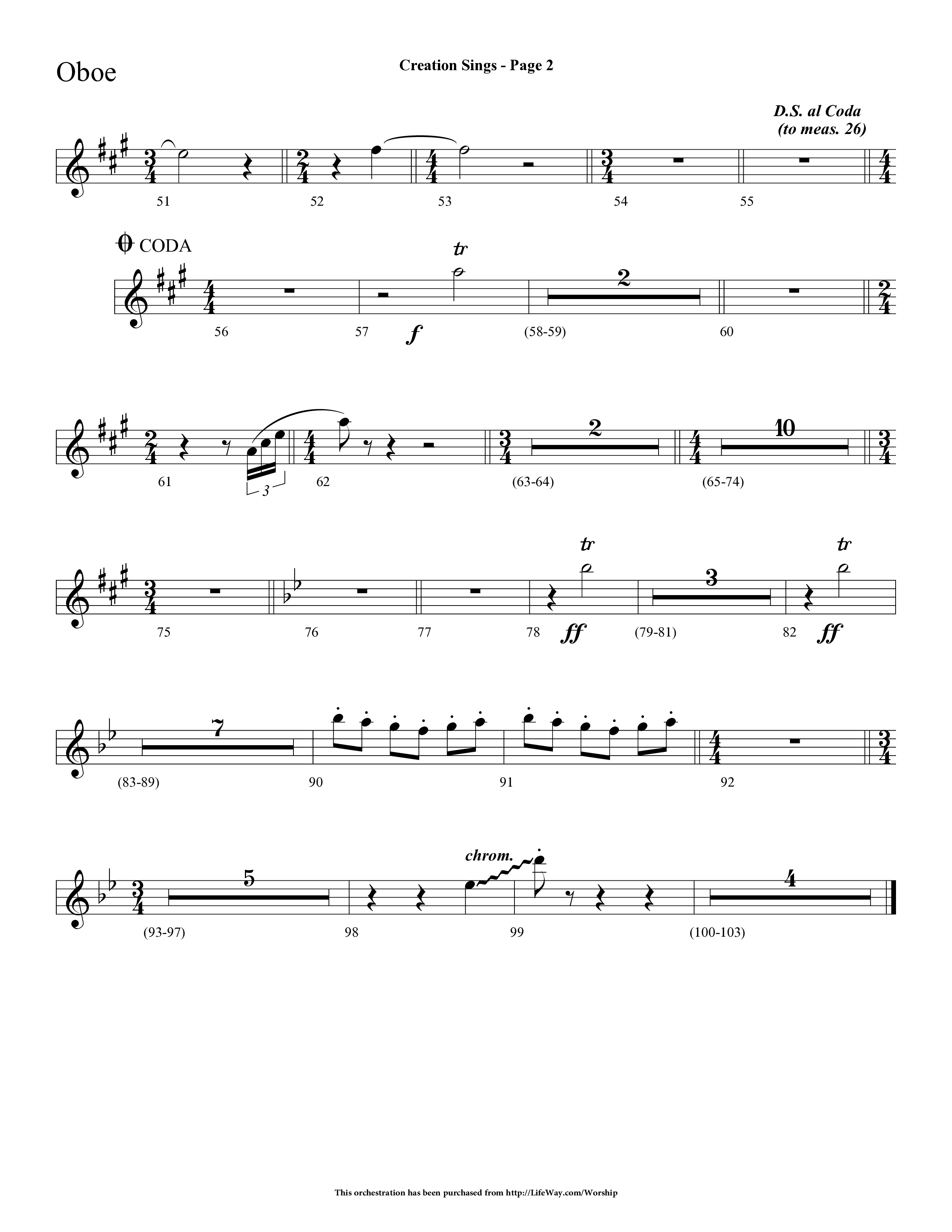 Creation Sings (Choral Anthem SATB) Oboe (Lifeway Choral / Arr. Dave Williamson)