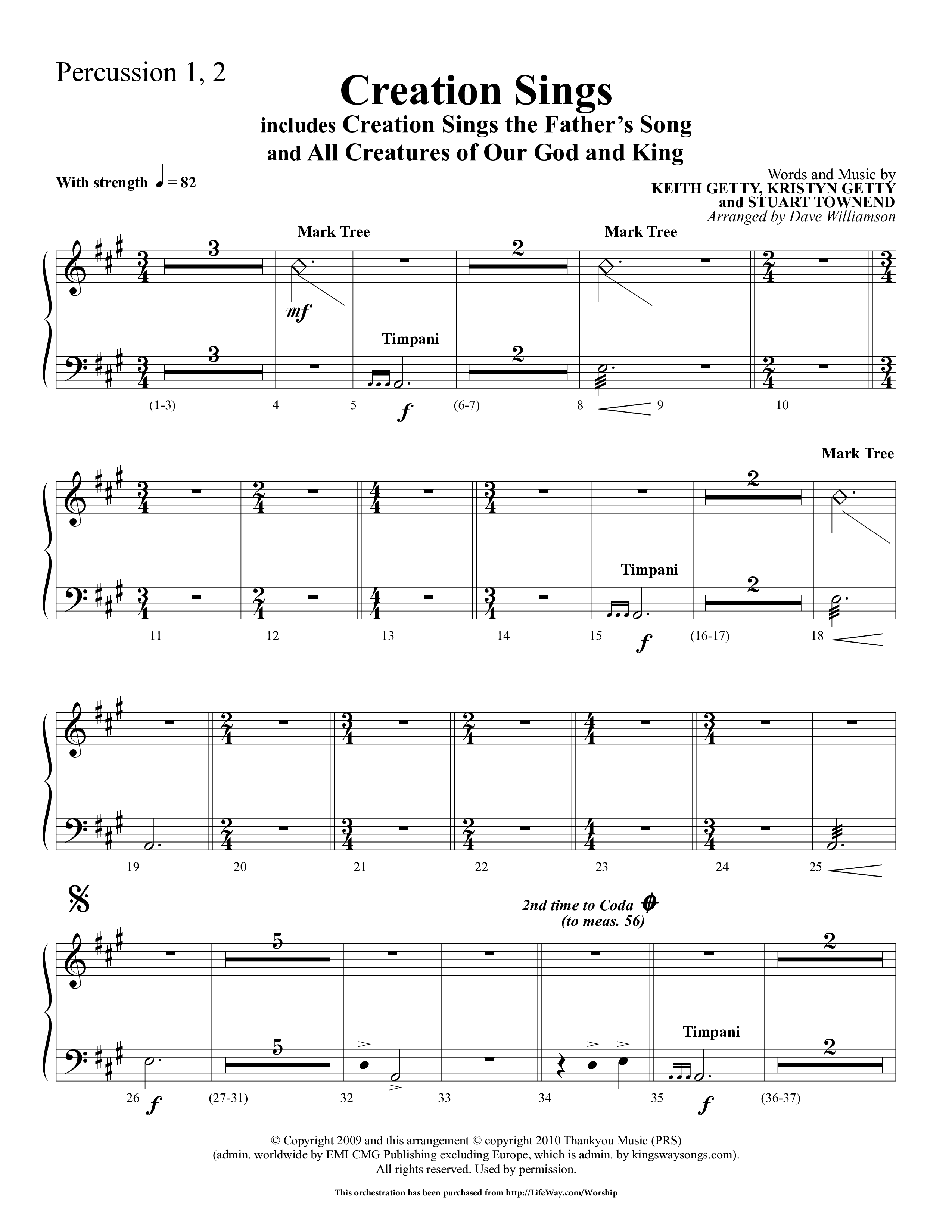 Creation Sings (Choral Anthem SATB) Percussion 1/2 (Lifeway Choral / Arr. Dave Williamson)