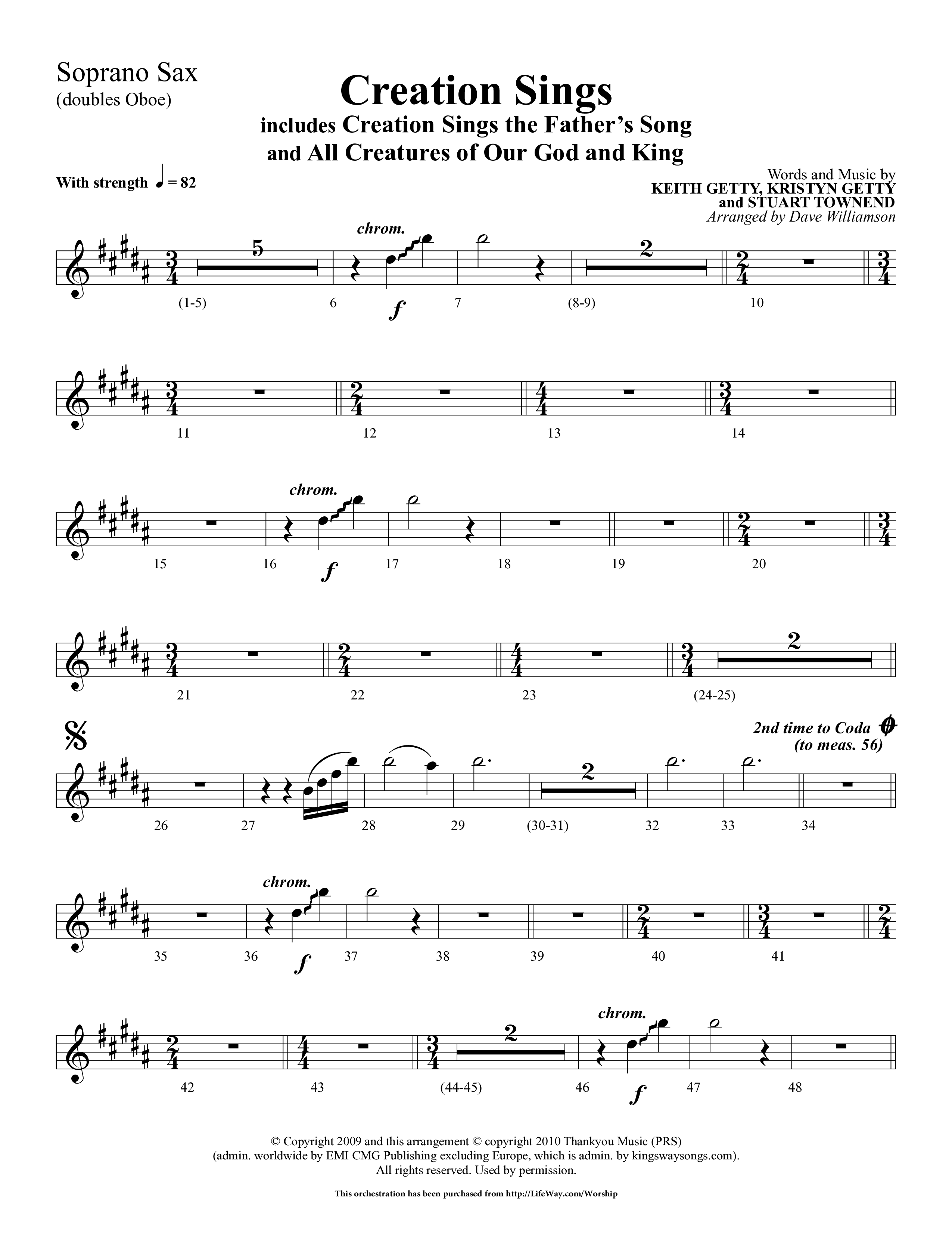 Creation Sings (Choral Anthem SATB) Soprano Sax (Lifeway Choral / Arr. Dave Williamson)