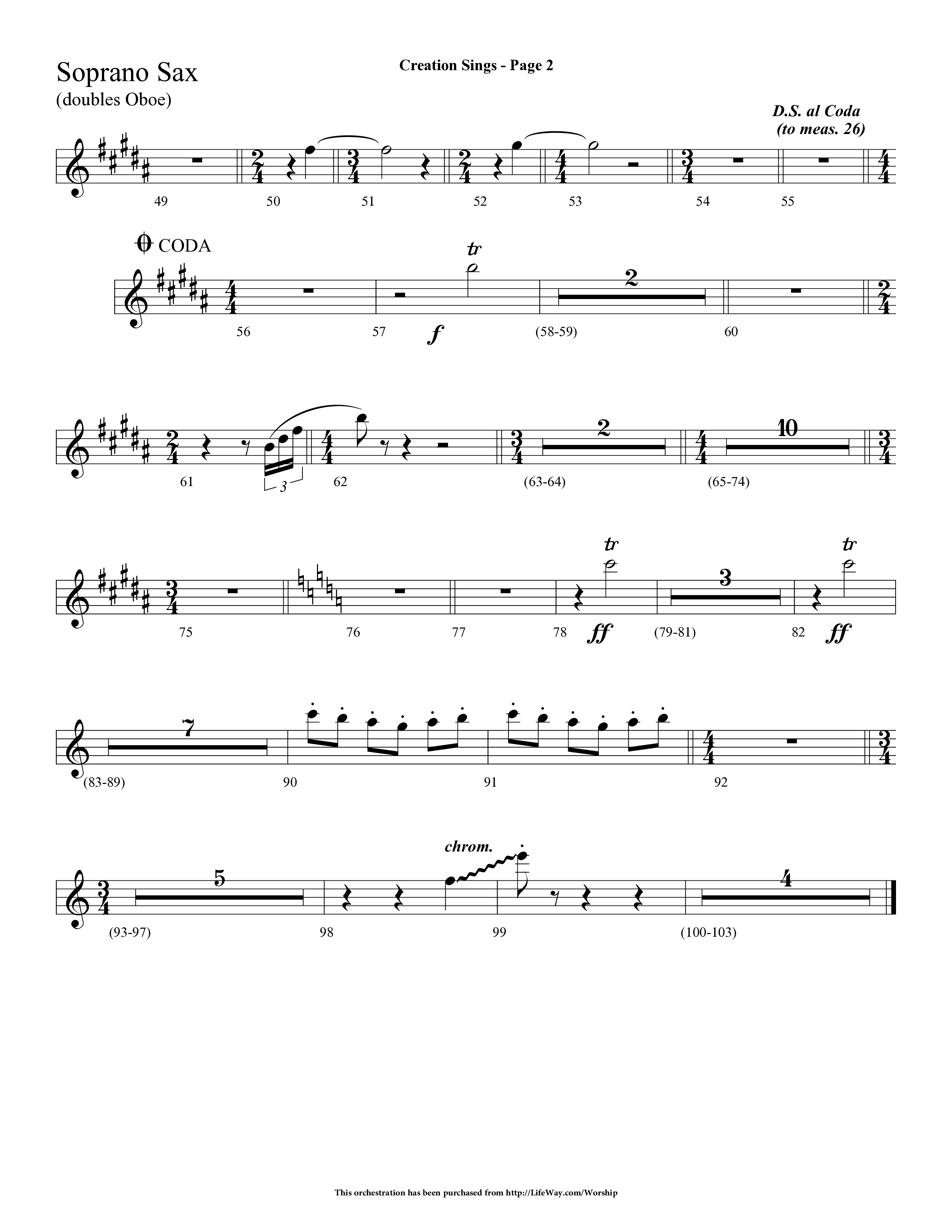 Creation Sings (Choral Anthem SATB) Soprano Sax (Lifeway Choral / Arr. Dave Williamson)