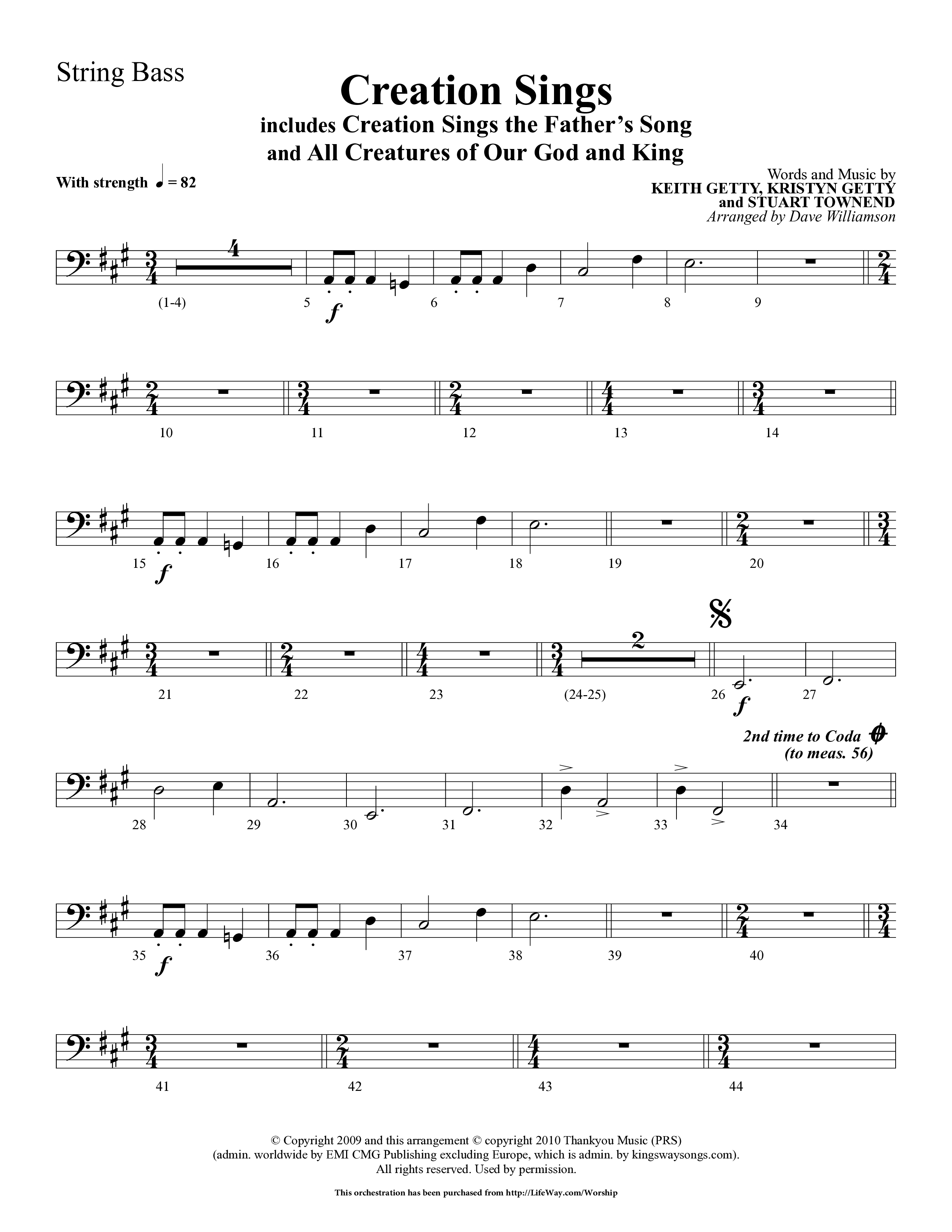Creation Sings (Choral Anthem SATB) String Bass (Lifeway Choral / Arr. Dave Williamson)