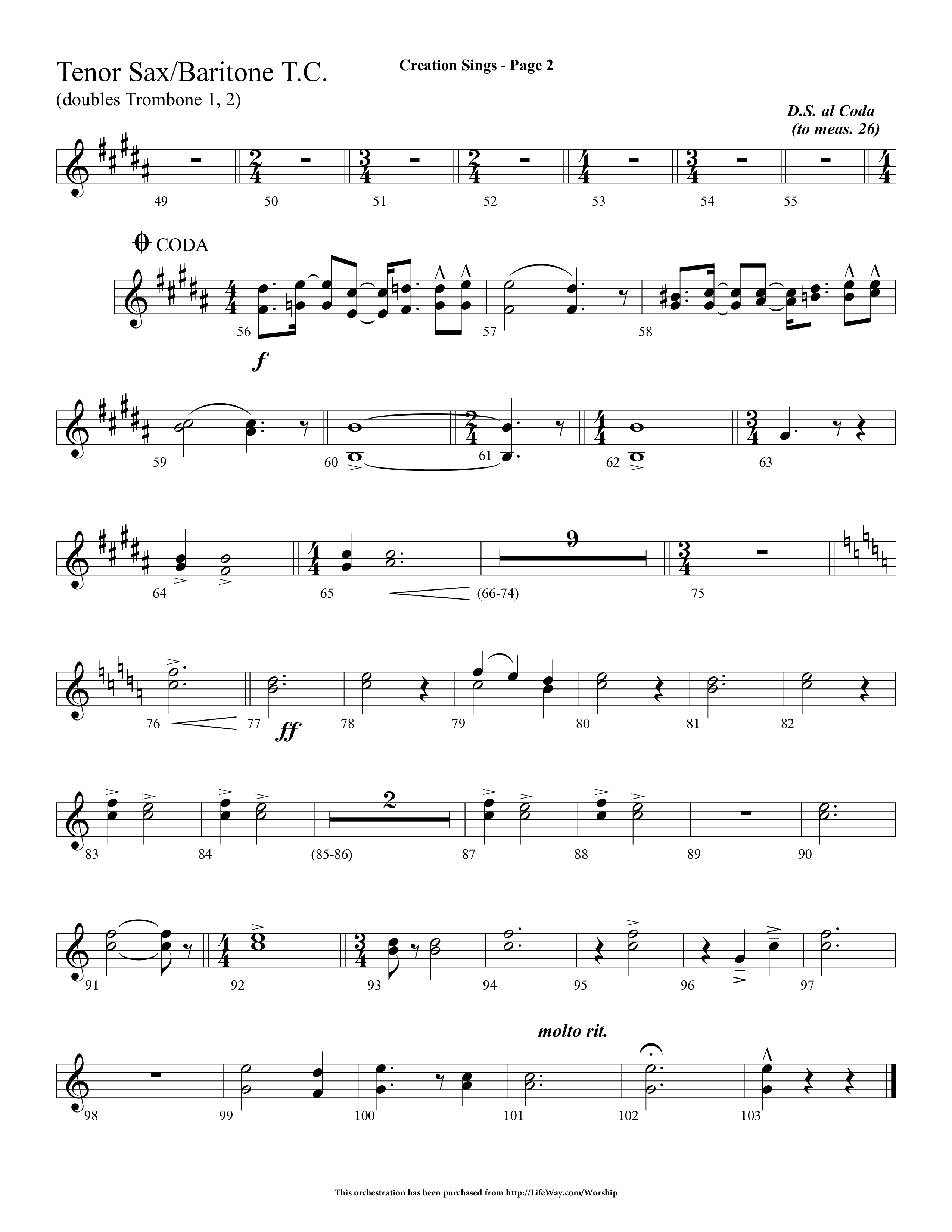 Creation Sings (Choral Anthem SATB) Tenor Sax/Baritone T.C. (Lifeway Choral / Arr. Dave Williamson)