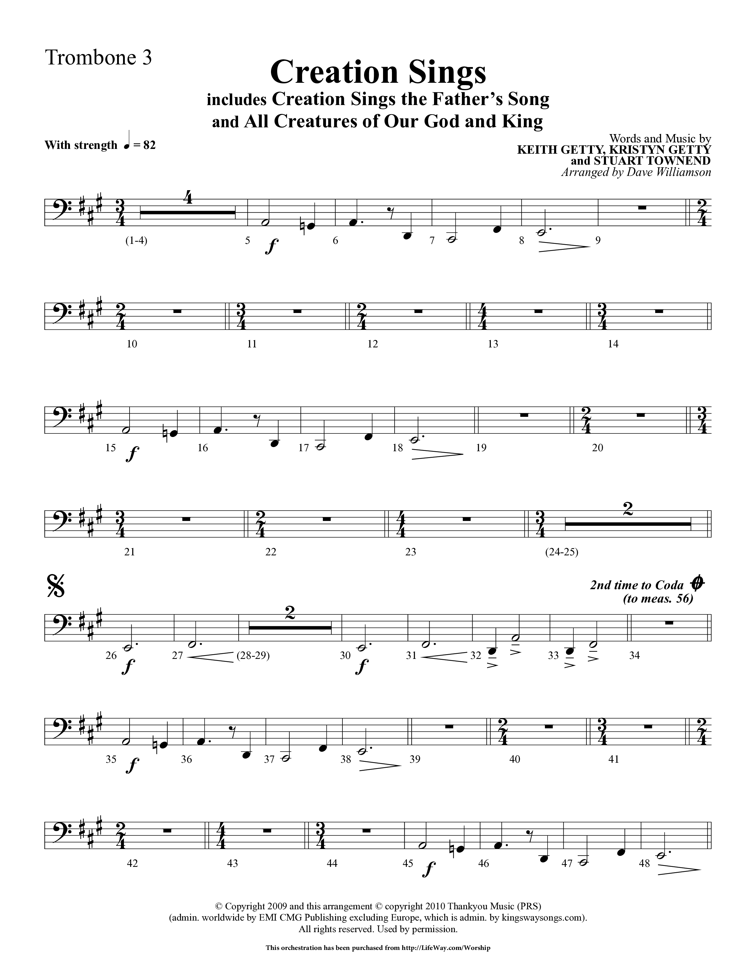 Creation Sings (Choral Anthem SATB) Trombone 3 (Lifeway Choral / Arr. Dave Williamson)