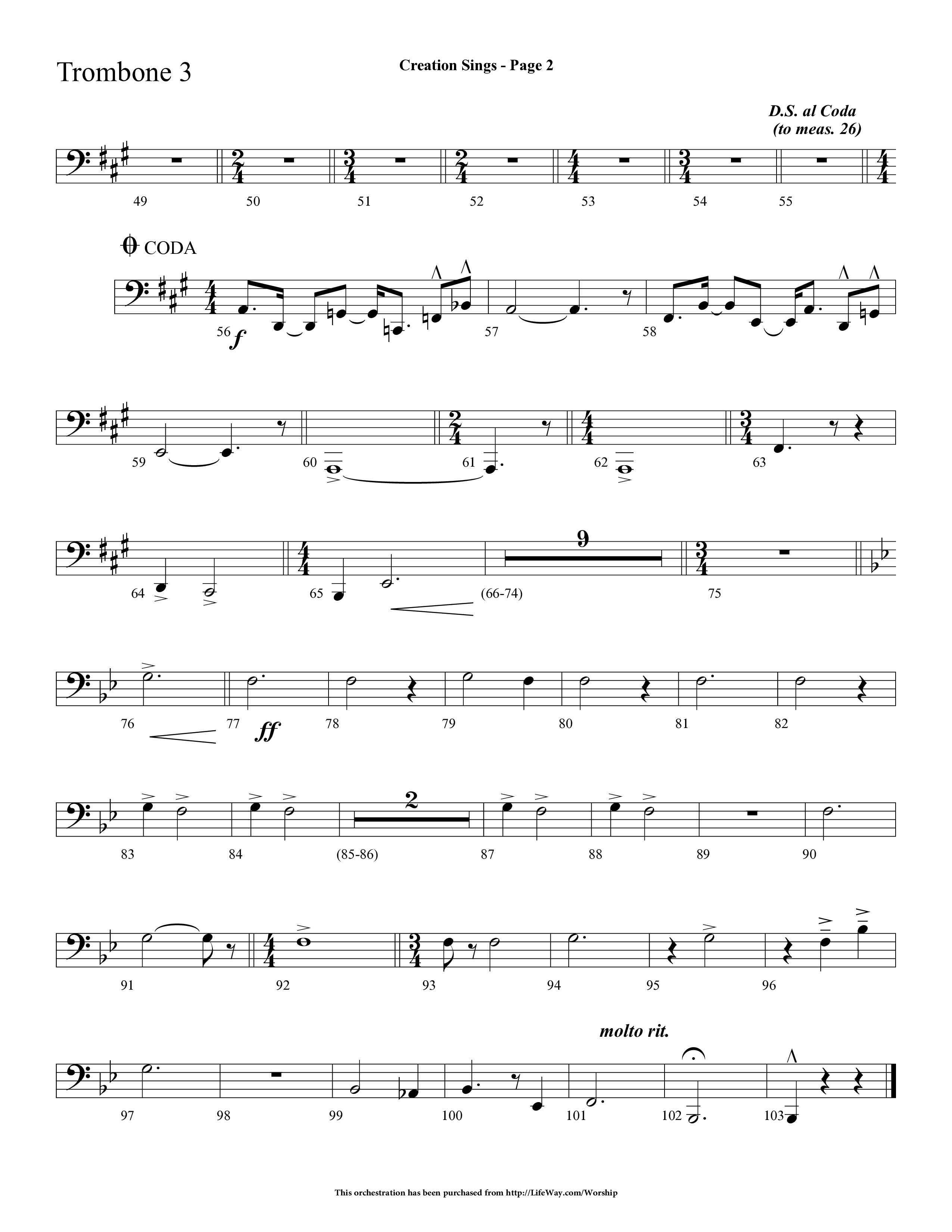 Creation Sings (Choral Anthem SATB) Trombone 3 (Lifeway Choral / Arr. Dave Williamson)