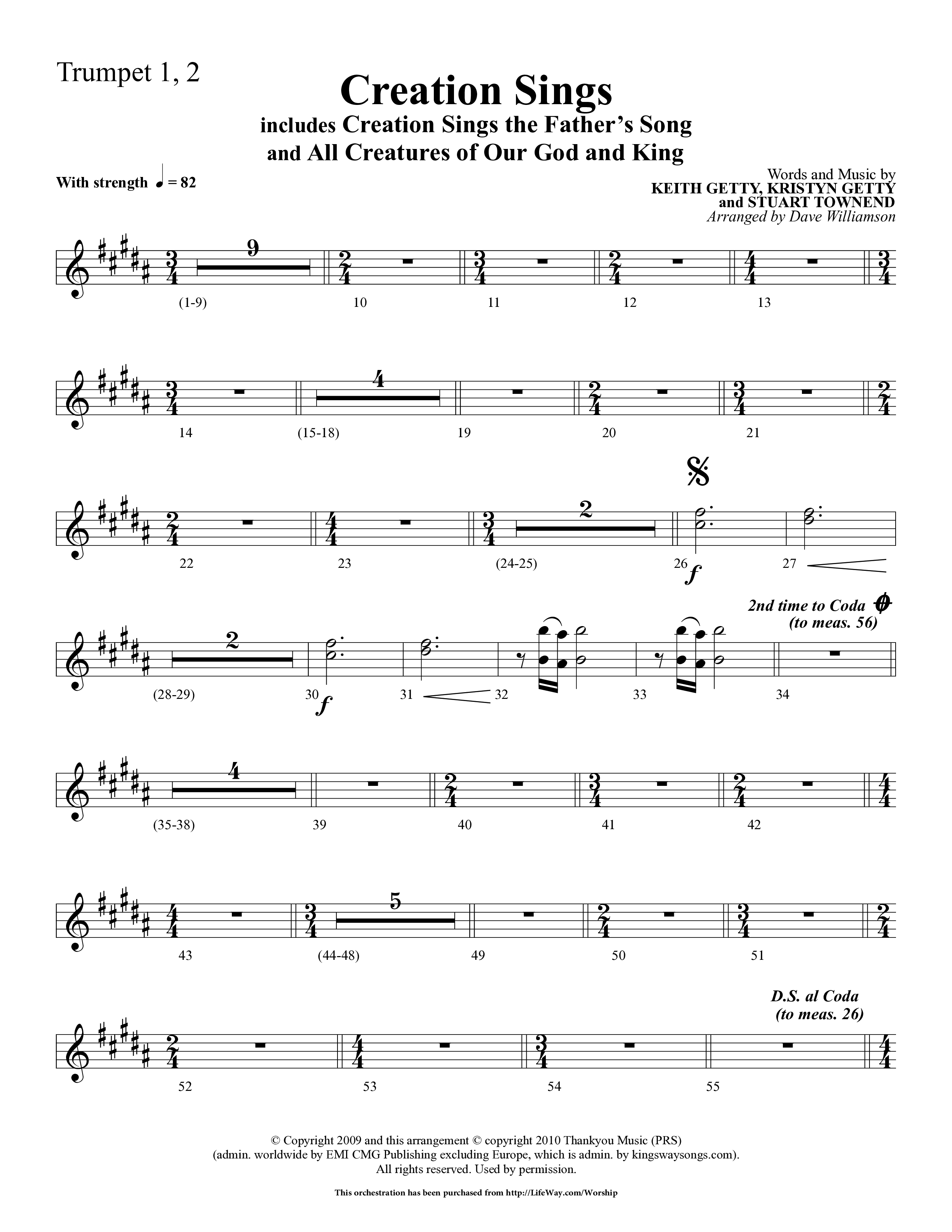 Creation Sings (Choral Anthem SATB) Trumpet 1,2 (Lifeway Choral / Arr. Dave Williamson)