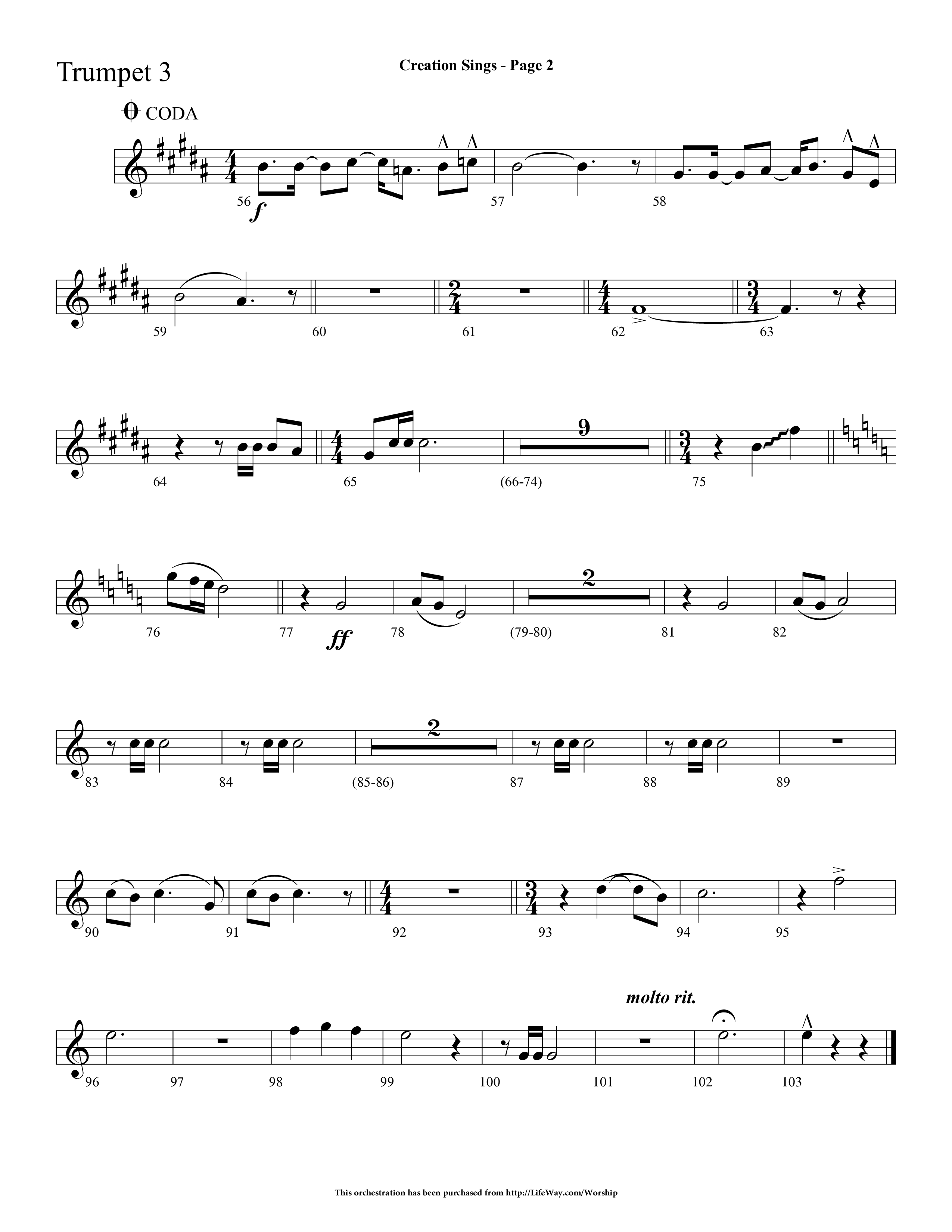 Creation Sings (Choral Anthem SATB) Trumpet 3 (Lifeway Choral / Arr. Dave Williamson)