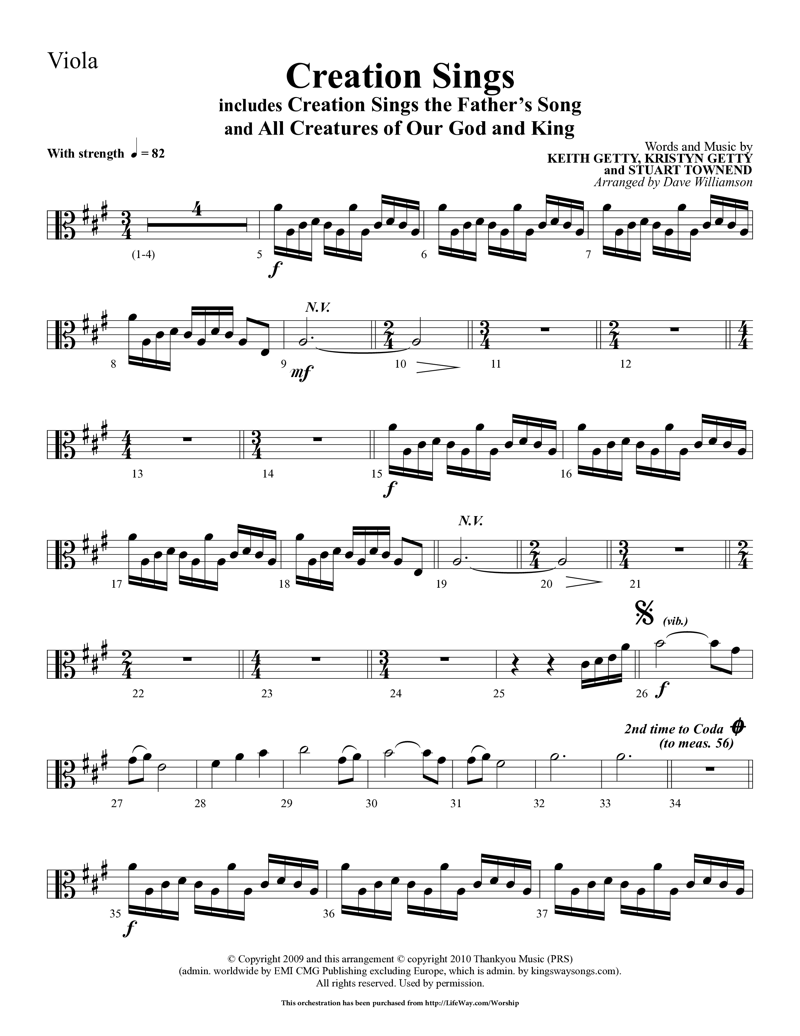 Creation Sings (Choral Anthem SATB) Viola (Lifeway Choral / Arr. Dave Williamson)