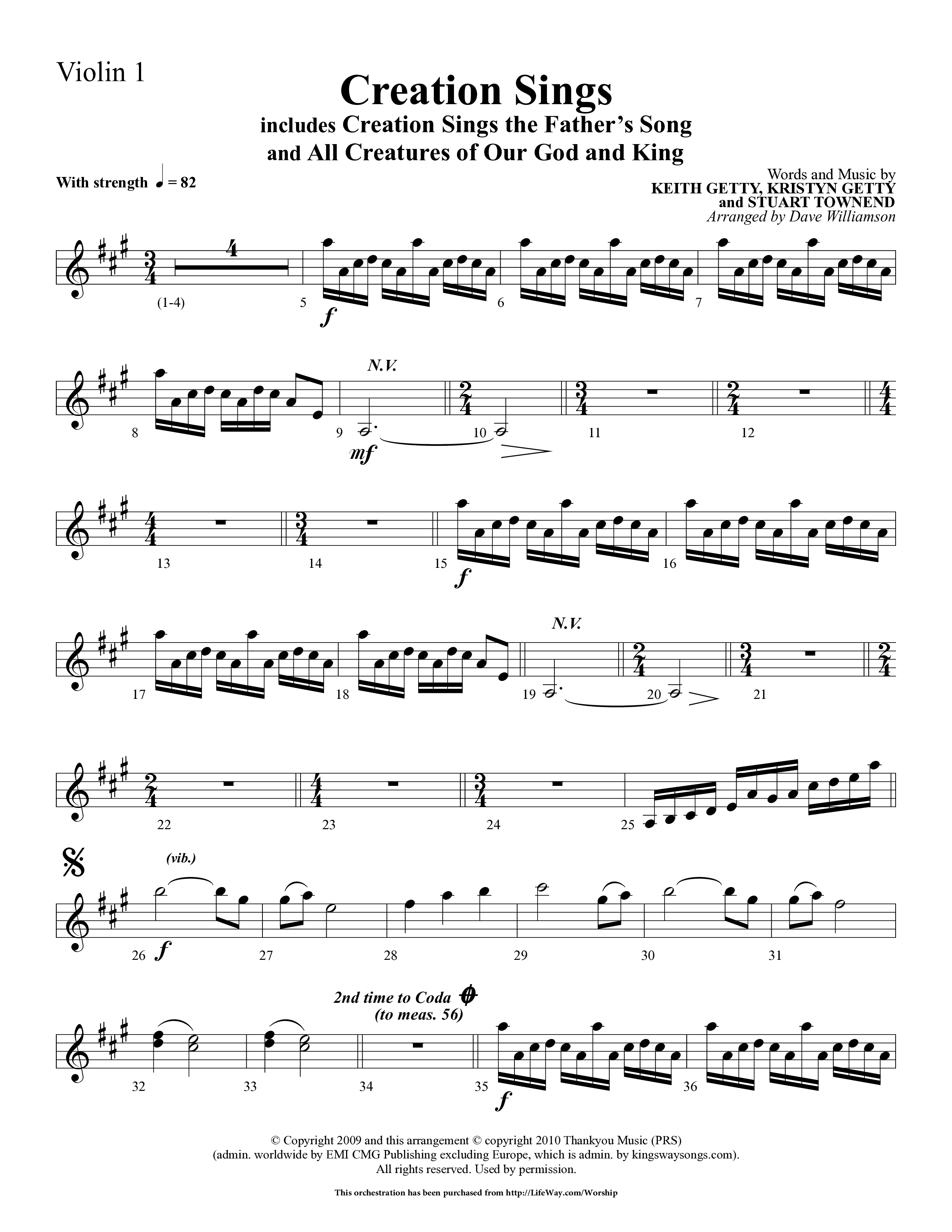 Creation Sings (Choral Anthem SATB) Violin 1 (Lifeway Choral / Arr. Dave Williamson)
