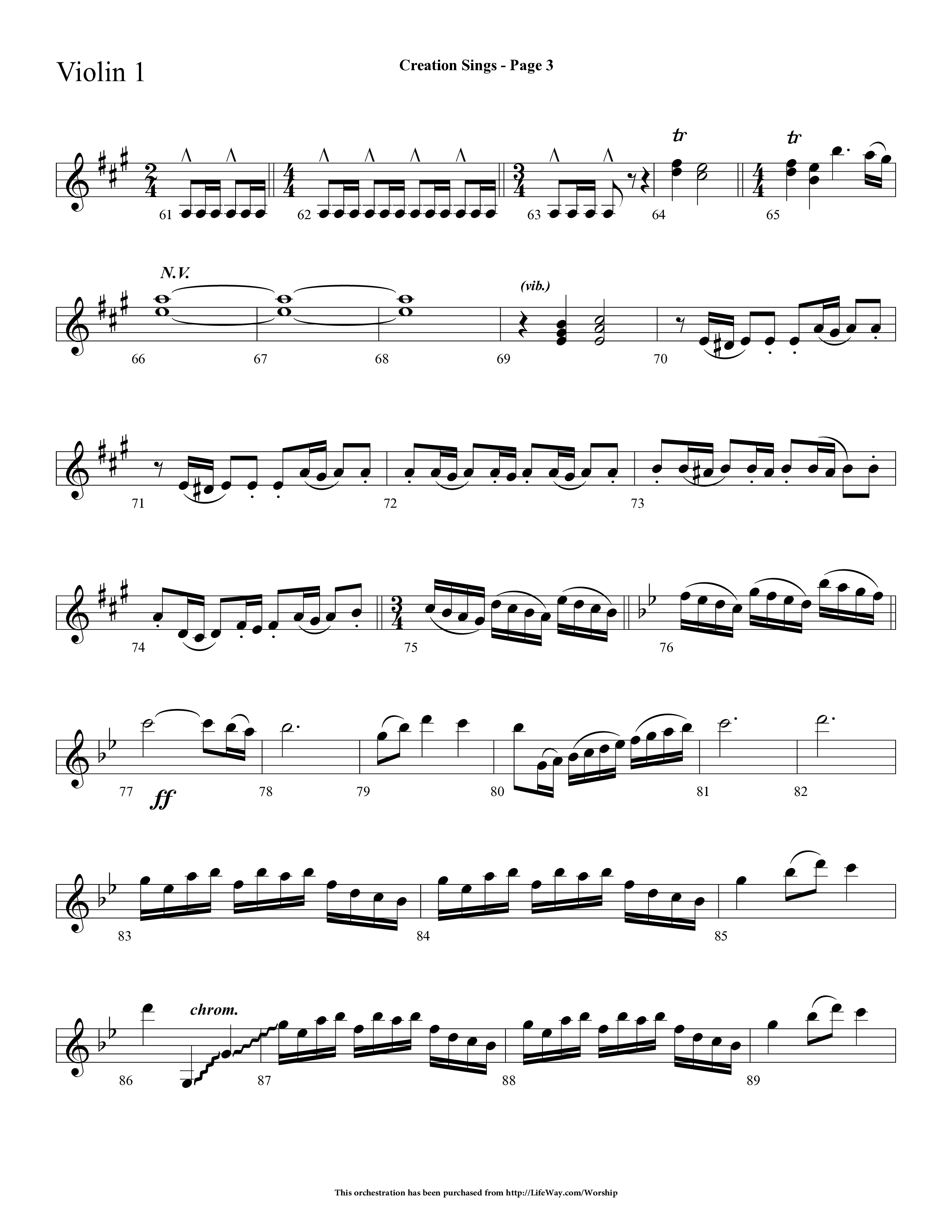 Creation Sings (Choral Anthem SATB) Violin 1 (Lifeway Choral / Arr. Dave Williamson)