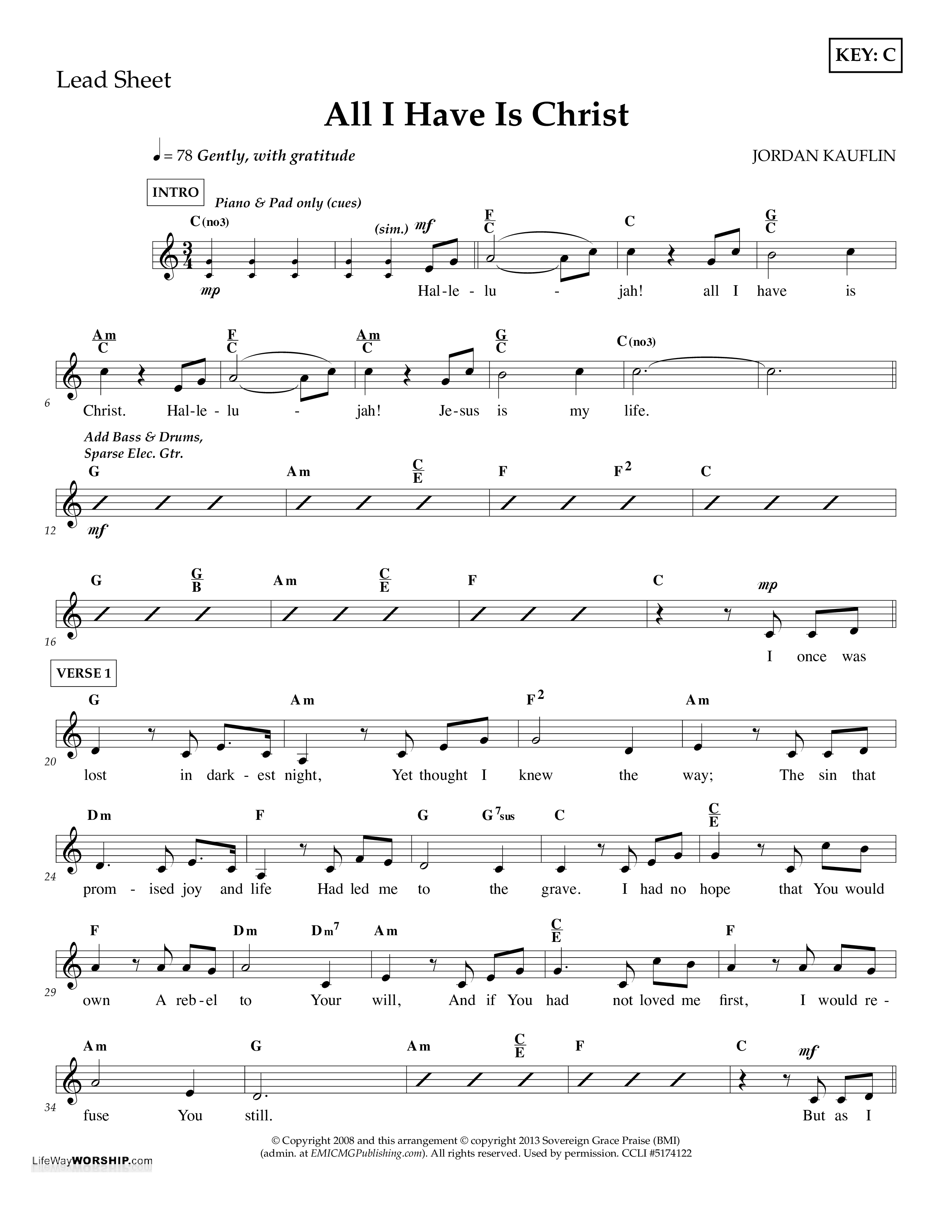 All I Have Is Christ (Choral Anthem SATB) Lead Melody & Rhythm (Lifeway Choral / Arr. Travis Cottrell)