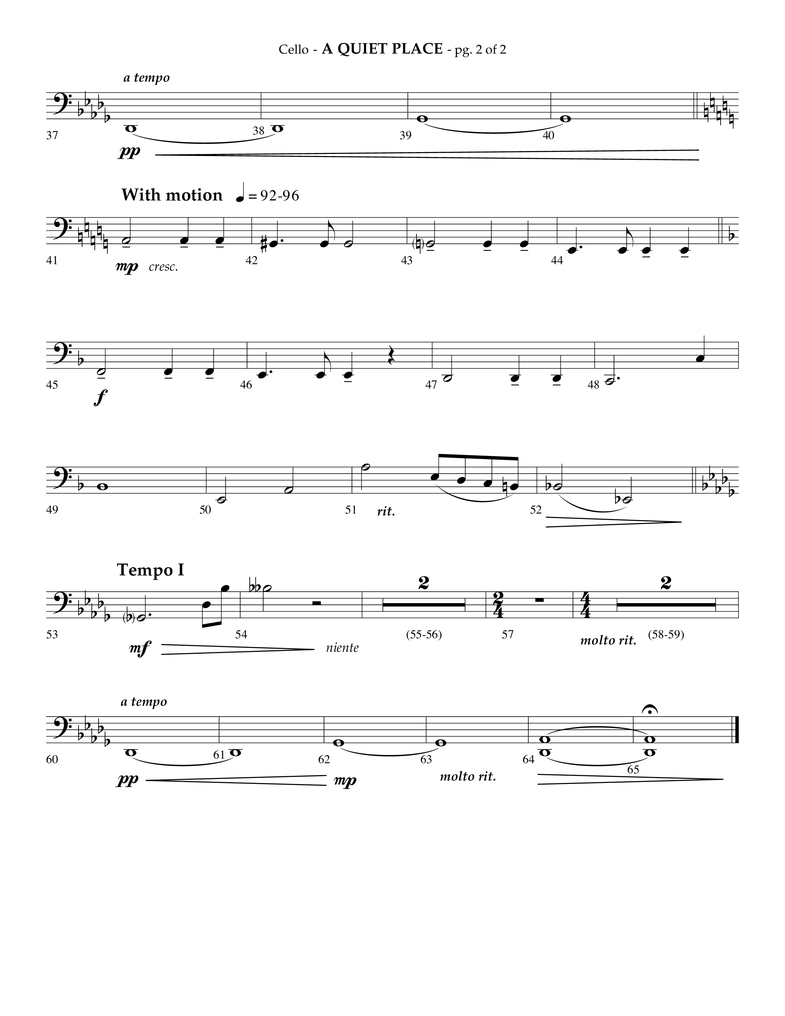 A Quiet Place (Choral Anthem SATB) Cello (Lifeway Choral / Arr. Phillip Keveren)