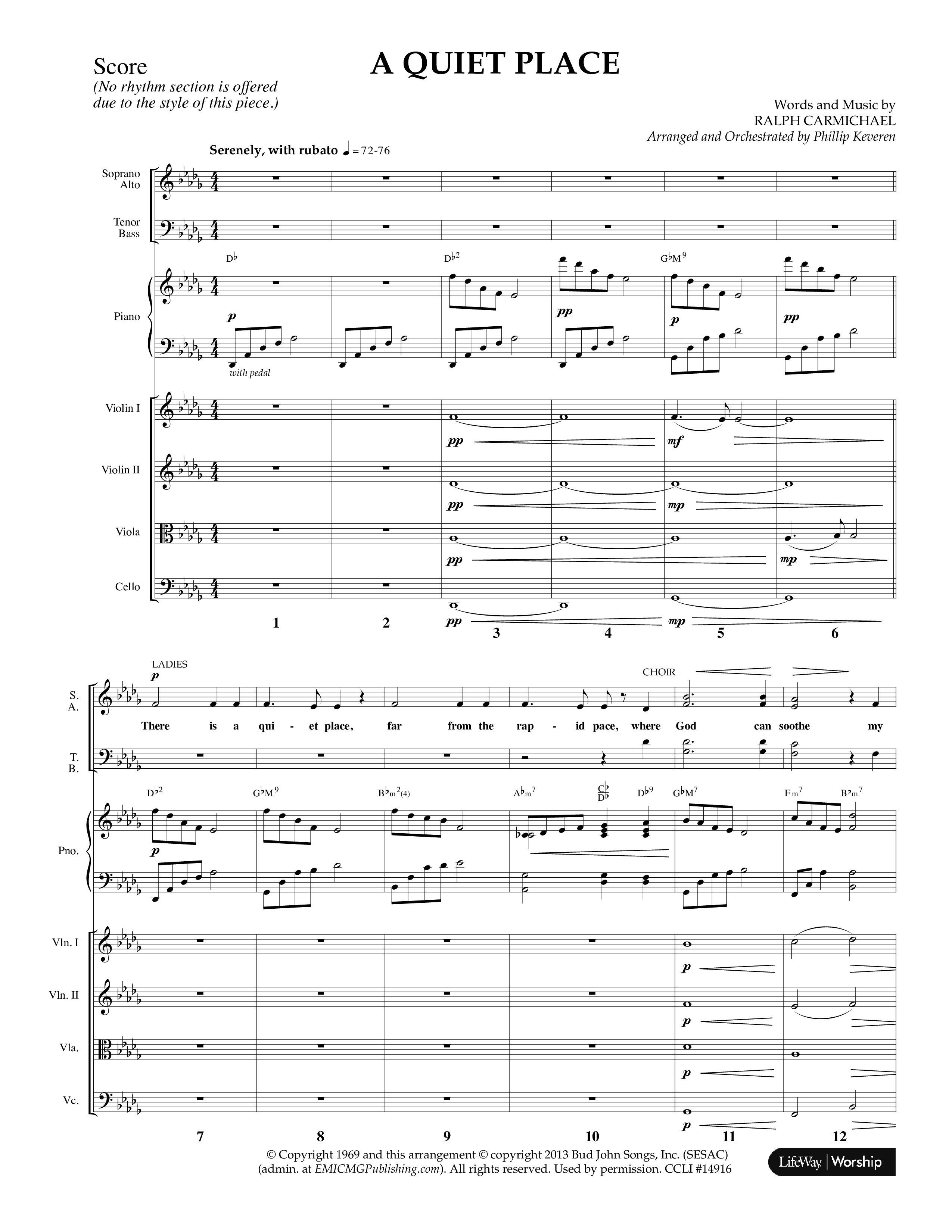 A Quiet Place (Choral Anthem SATB) Orchestration (Lifeway Choral / Arr. Phillip Keveren)