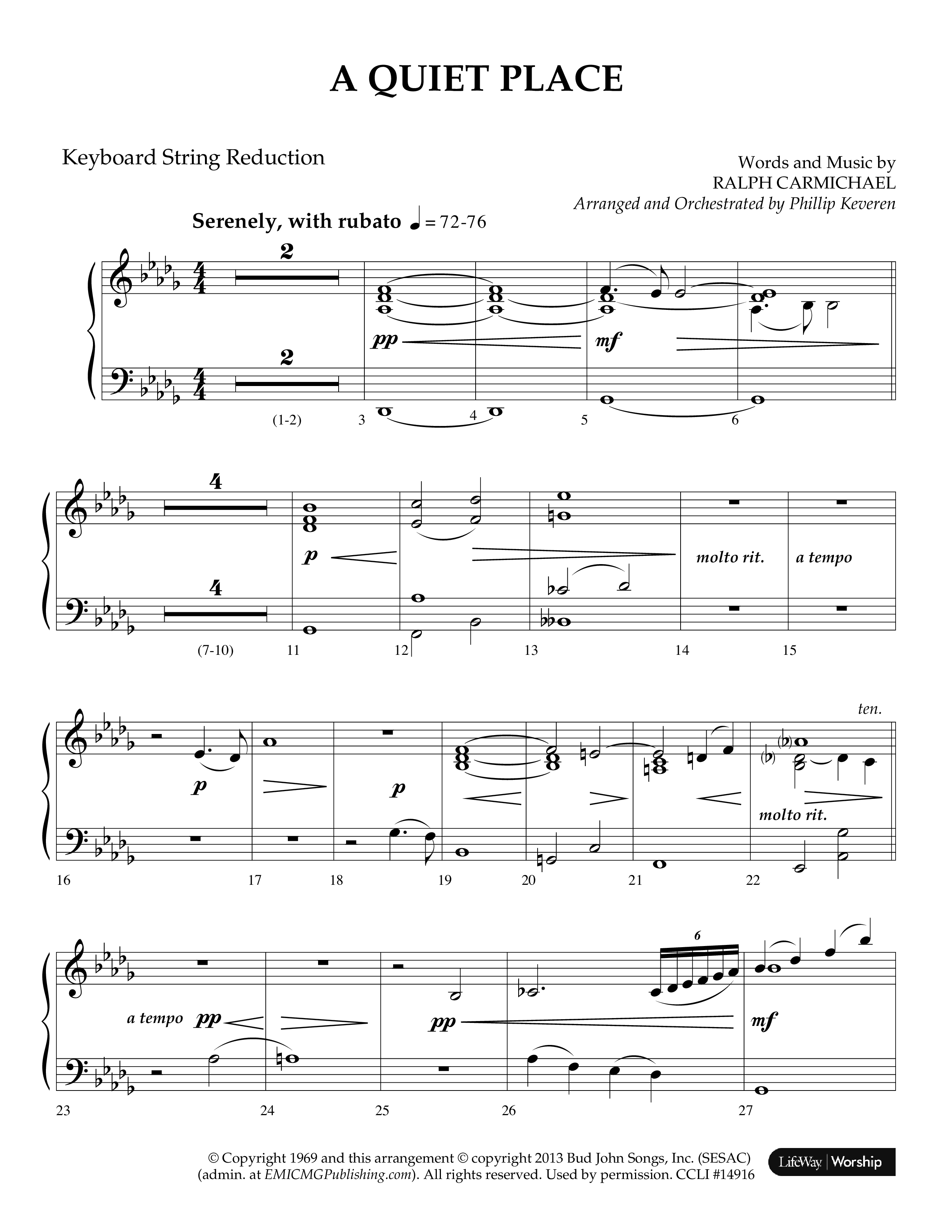 A Quiet Place (Choral Anthem SATB) String Reduction (Lifeway Choral / Arr. Phillip Keveren)