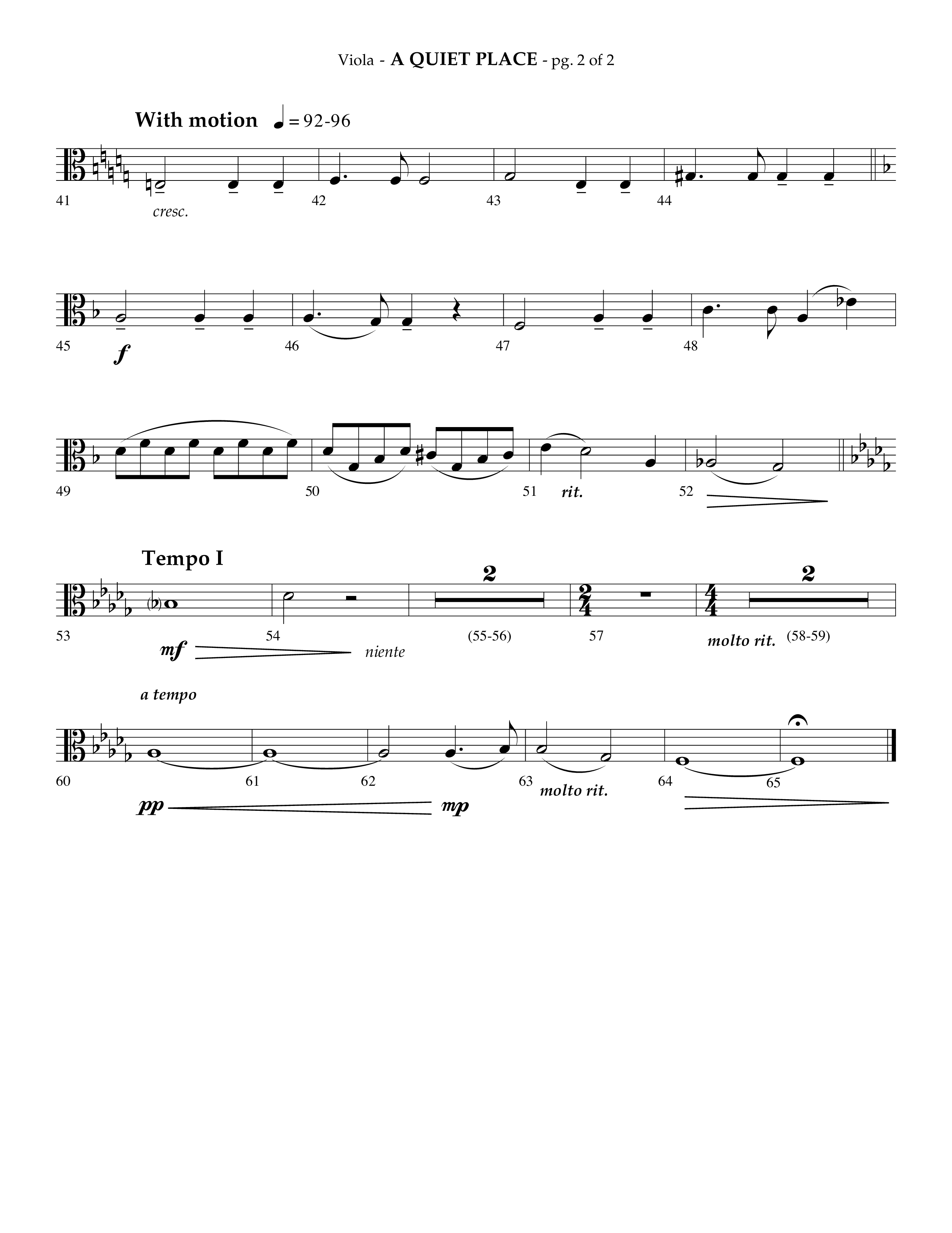 A Quiet Place (Choral Anthem SATB) Viola (Lifeway Choral / Arr. Phillip Keveren)