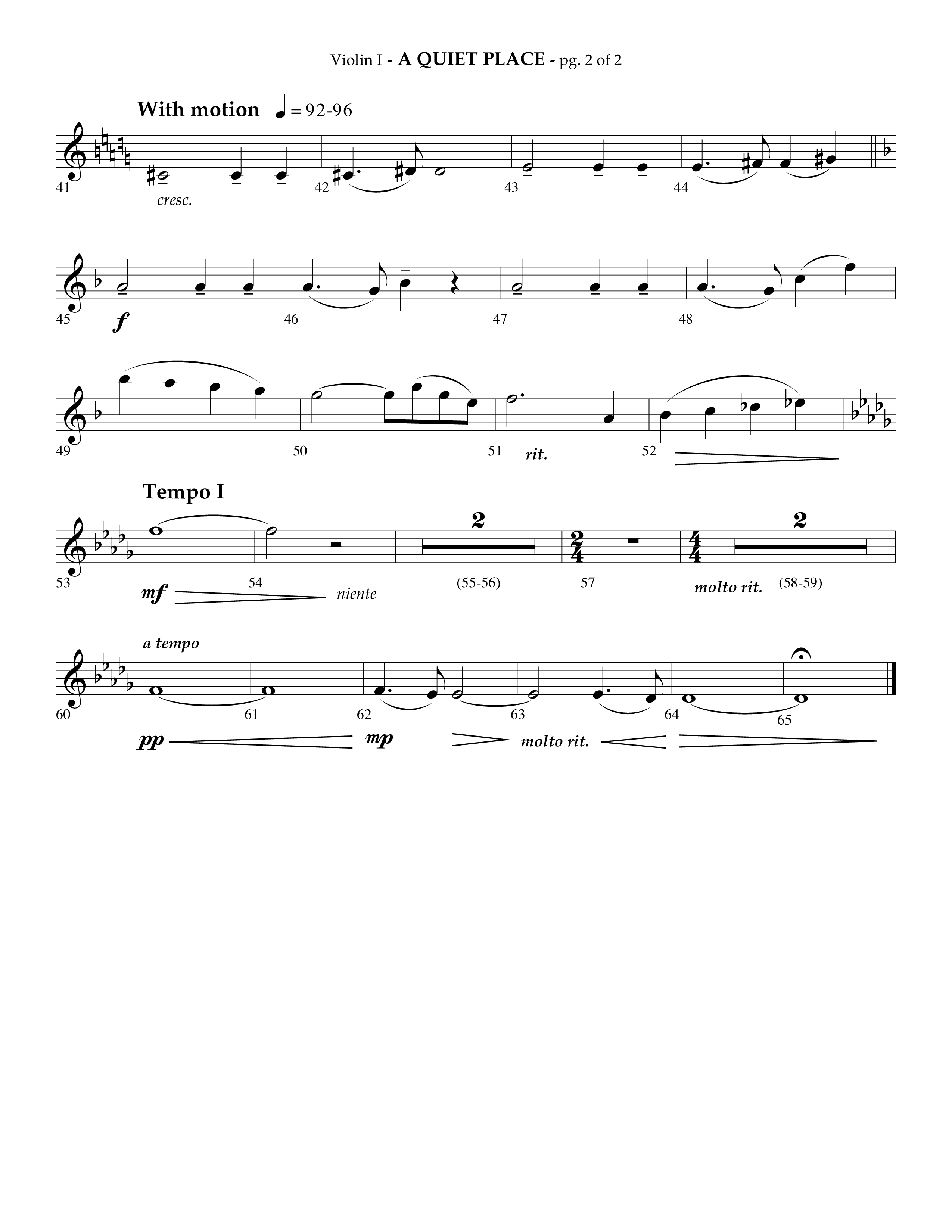 A Quiet Place (Choral Anthem SATB) Violin 1 (Lifeway Choral / Arr. Phillip Keveren)