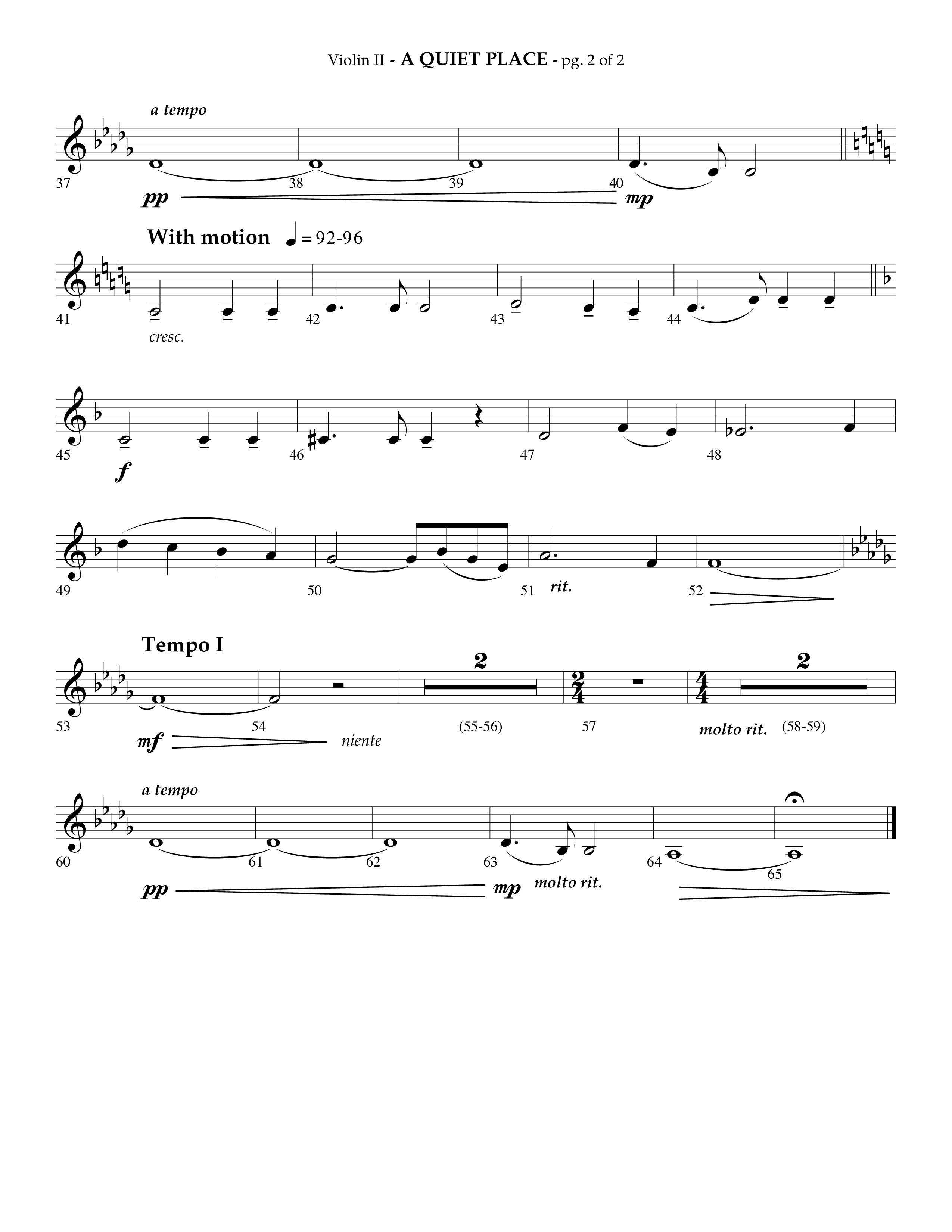 A Quiet Place (Choral Anthem SATB) Violin 2 (Lifeway Choral / Arr. Phillip Keveren)
