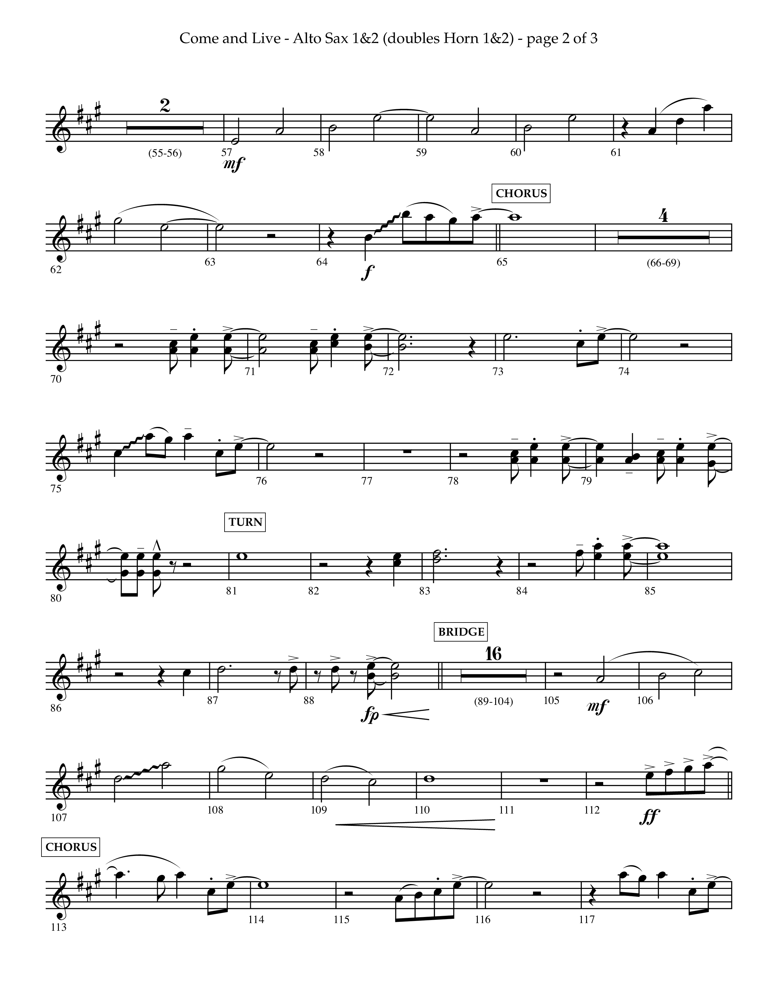 Come And Live (Choral Anthem SATB) Alto Sax 1/2 (Lifeway Choral / Arr. John Bolin / Arr. Don Koch / Orch. Michael Lawrence)