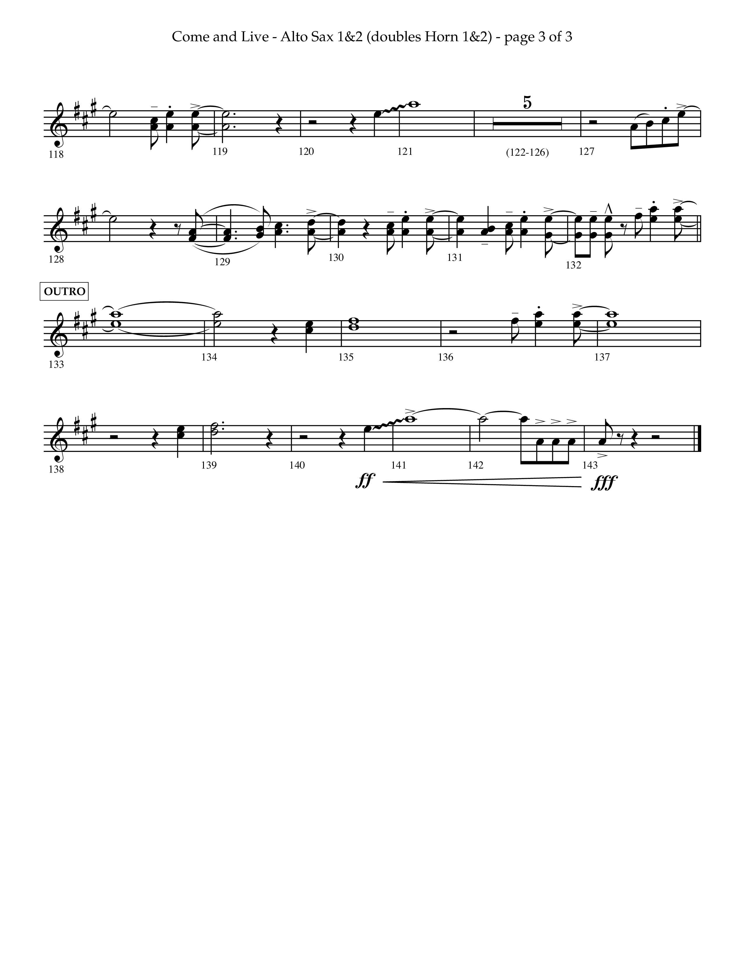 Come And Live (Choral Anthem SATB) Alto Sax 1/2 (Lifeway Choral / Arr. John Bolin / Arr. Don Koch / Orch. Michael Lawrence)