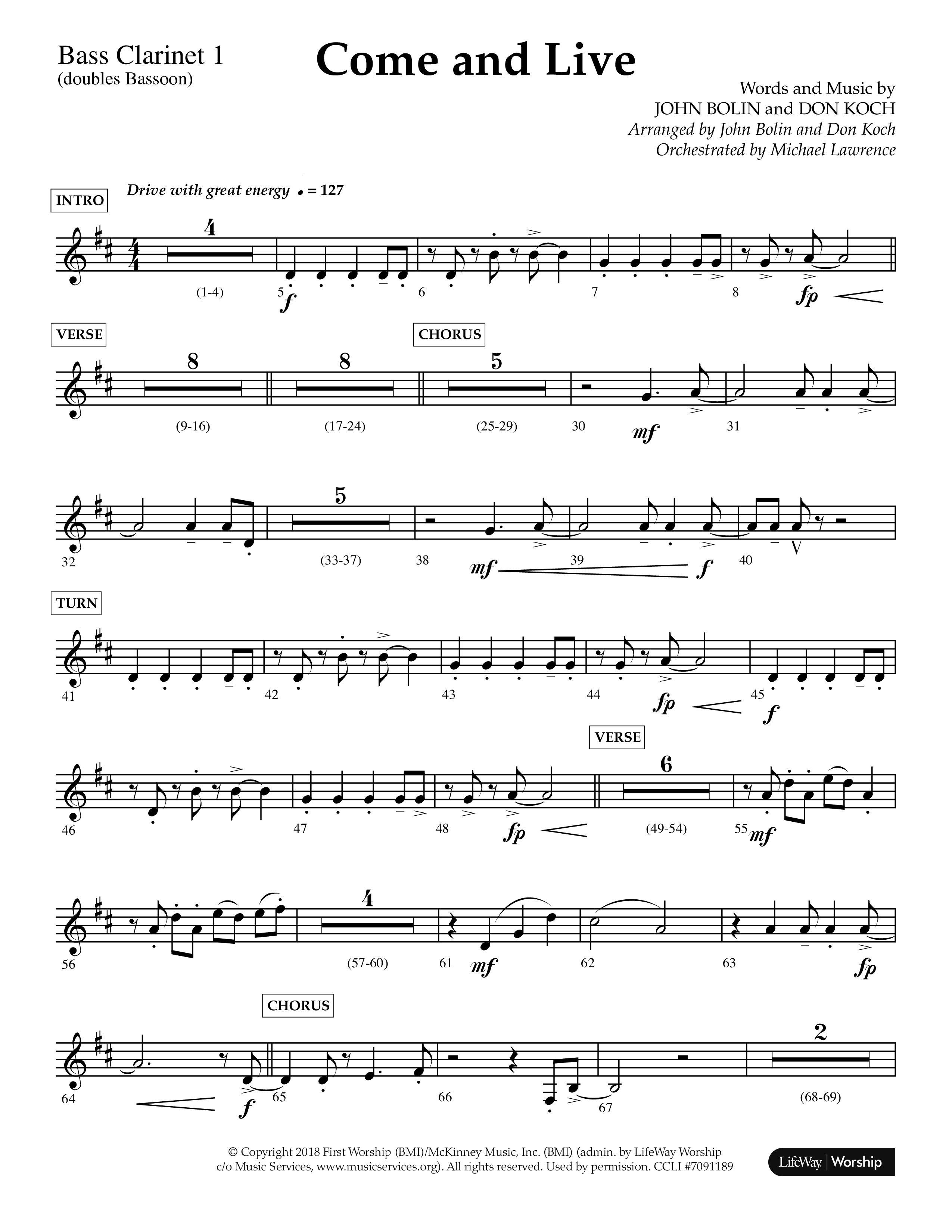 Come And Live (Choral Anthem SATB) Bass Clarinet (Lifeway Choral / Arr. John Bolin / Arr. Don Koch / Orch. Michael Lawrence)