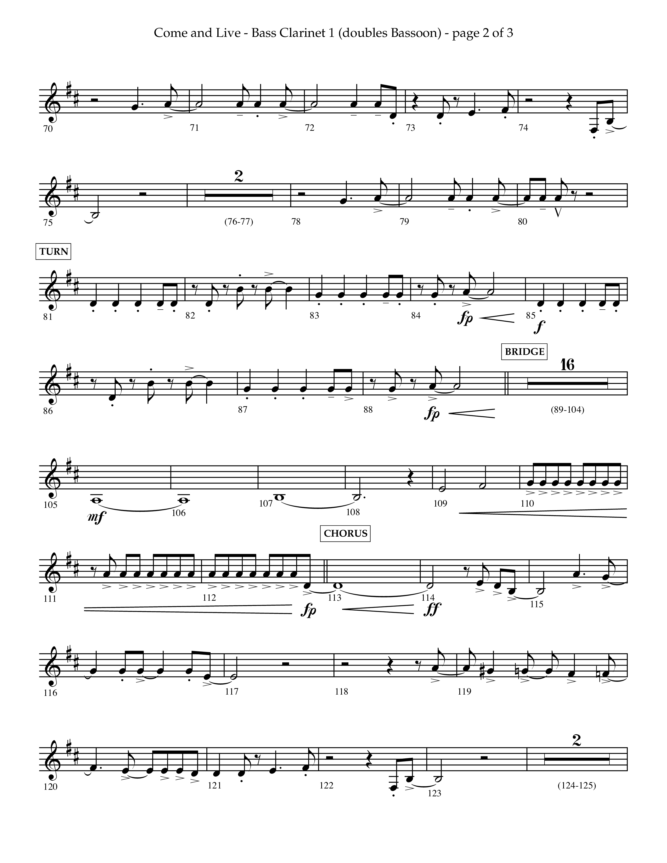 Come And Live (Choral Anthem SATB) Bass Clarinet (Lifeway Choral / Arr. John Bolin / Arr. Don Koch / Orch. Michael Lawrence)