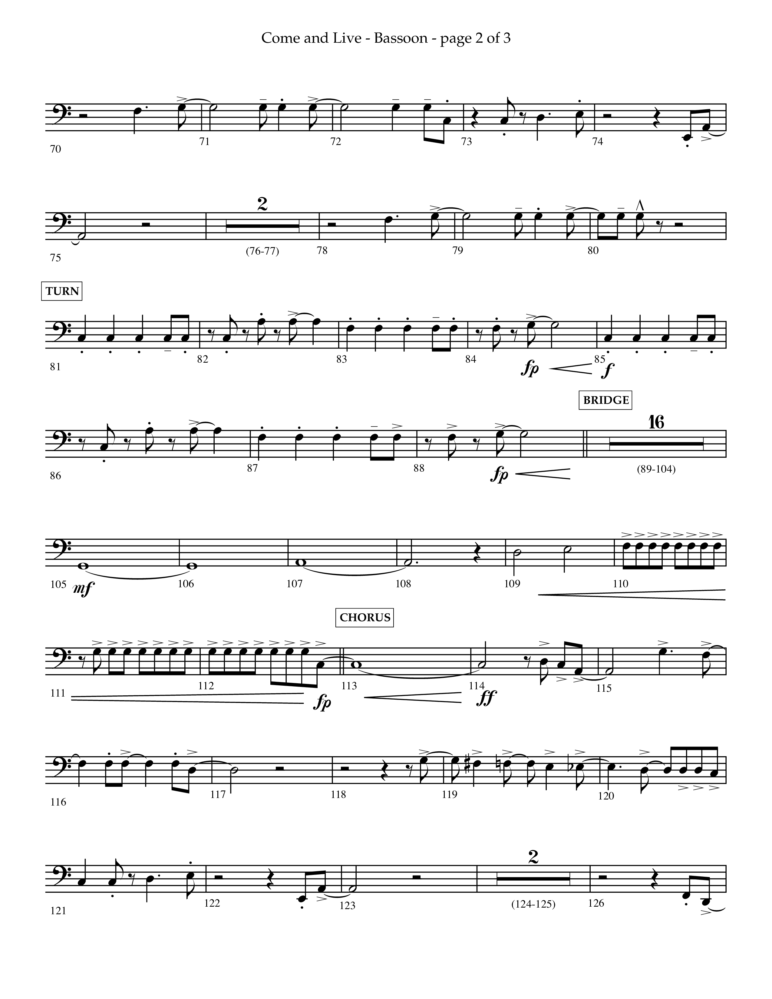 Come And Live (Choral Anthem SATB) Bassoon (Lifeway Choral / Arr. John Bolin / Arr. Don Koch / Orch. Michael Lawrence)