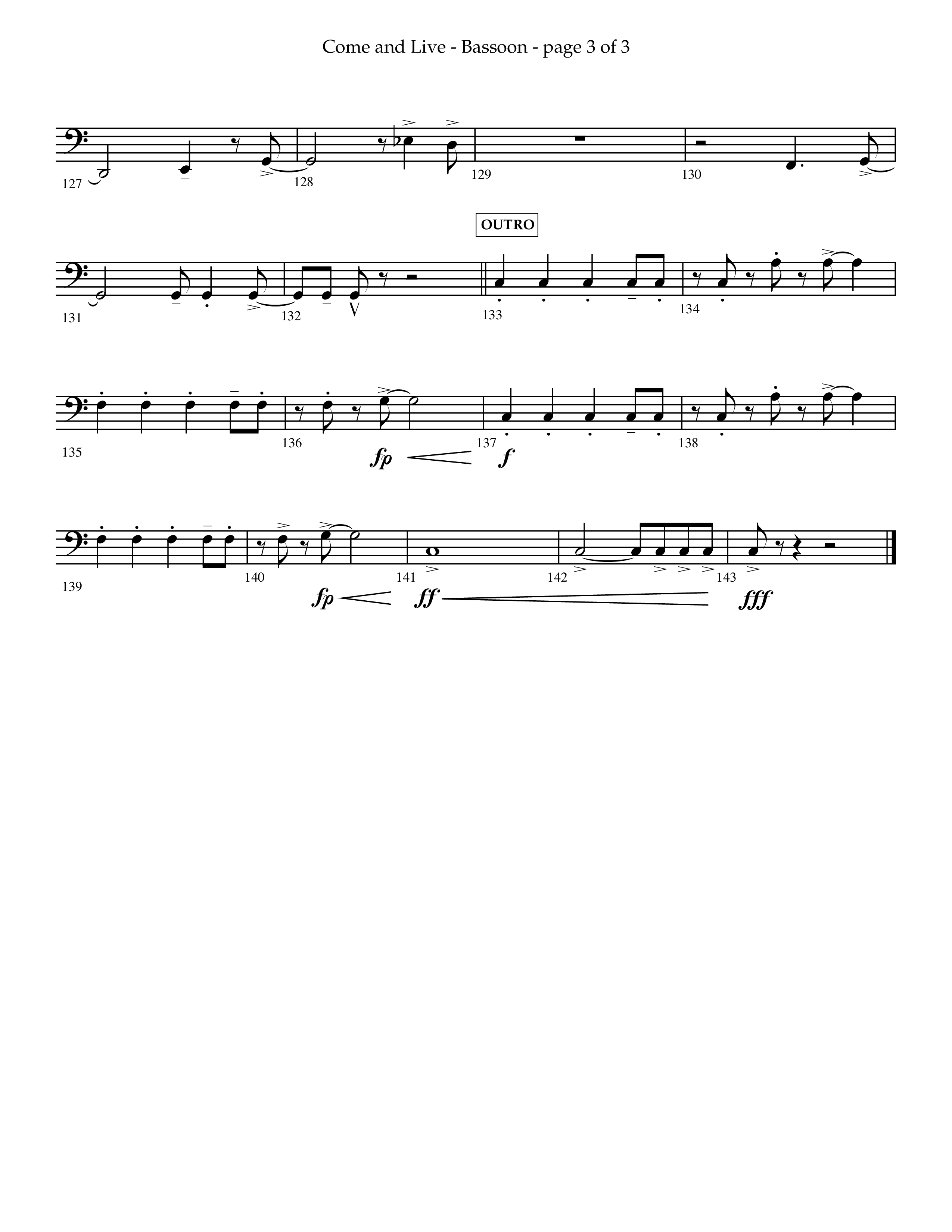 Come And Live (Choral Anthem SATB) Bassoon (Lifeway Choral / Arr. John Bolin / Arr. Don Koch / Orch. Michael Lawrence)