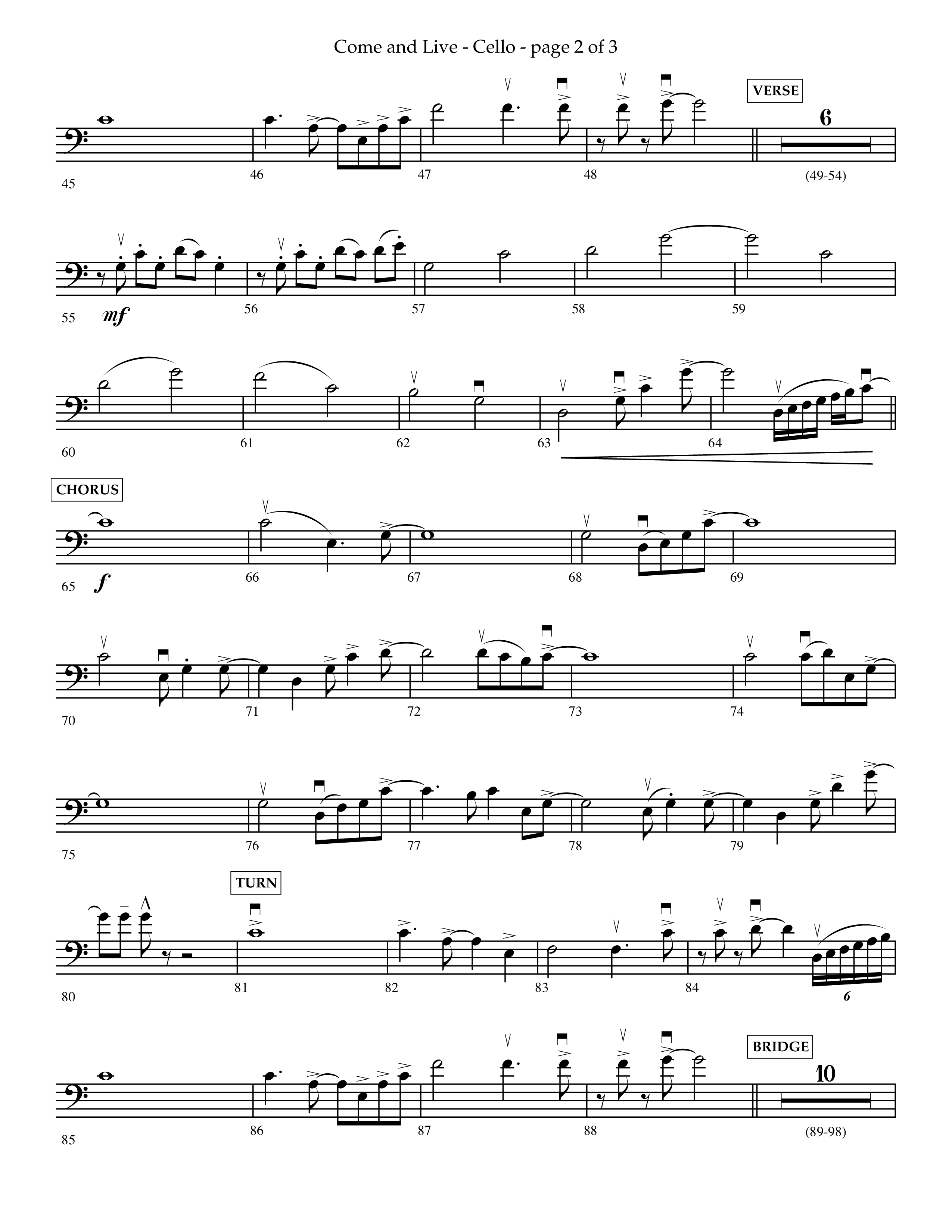 Come And Live (Choral Anthem SATB) Cello (Lifeway Choral / Arr. John Bolin / Arr. Don Koch / Orch. Michael Lawrence)