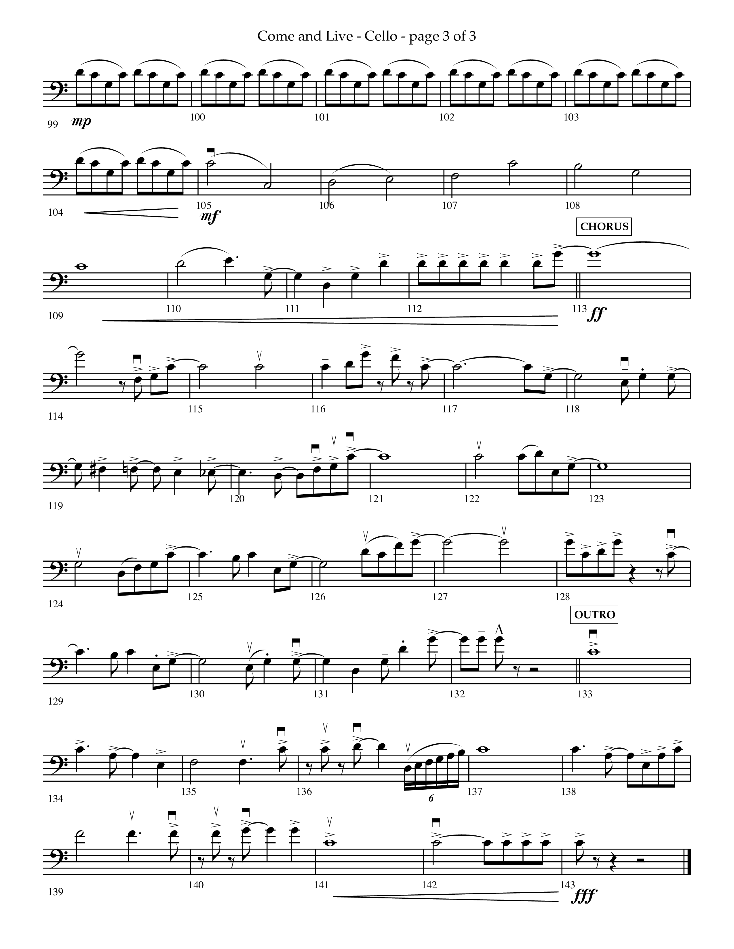 Come And Live (Choral Anthem SATB) Cello (Lifeway Choral / Arr. John Bolin / Arr. Don Koch / Orch. Michael Lawrence)