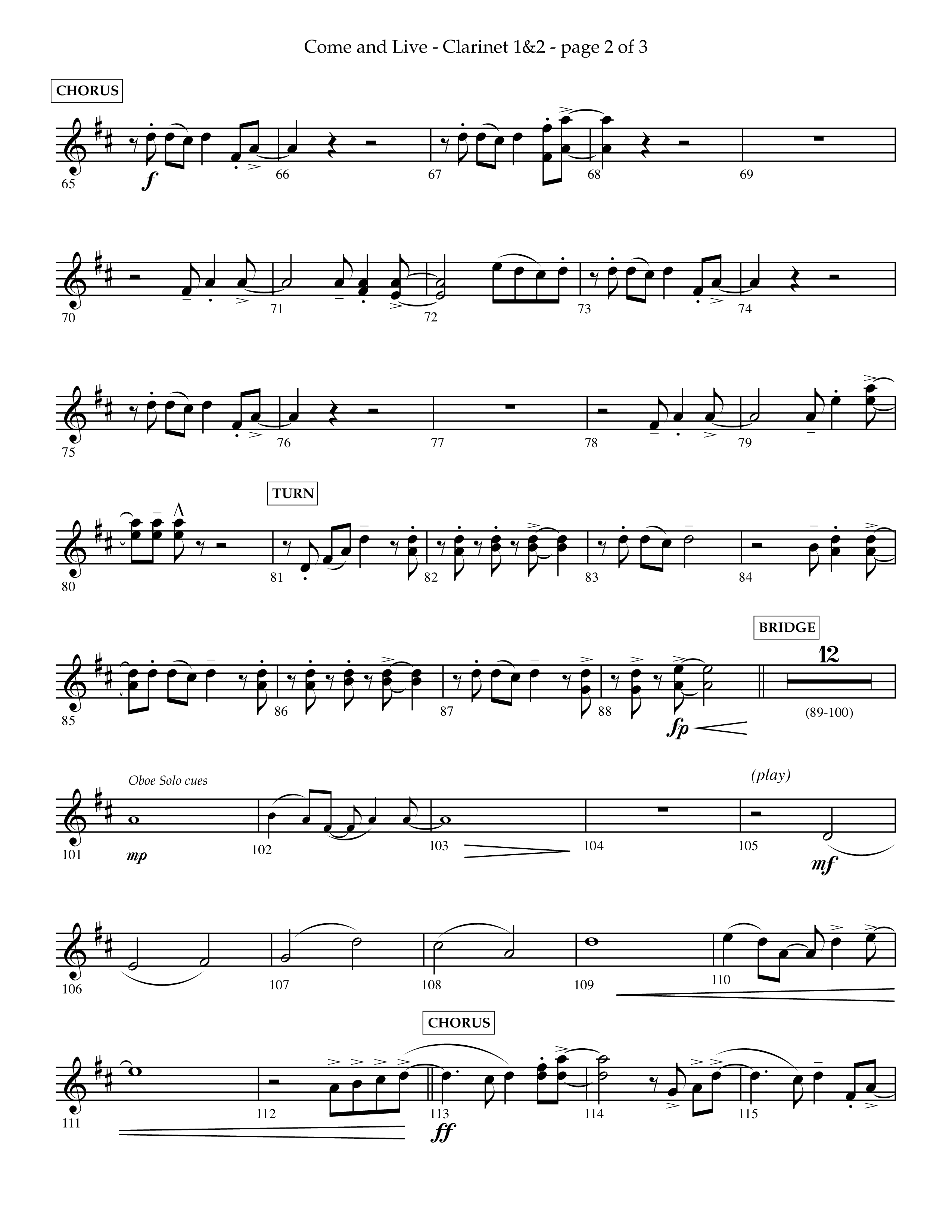 Come And Live (Choral Anthem SATB) Clarinet 1/2 (Lifeway Choral / Arr. John Bolin / Arr. Don Koch / Orch. Michael Lawrence)