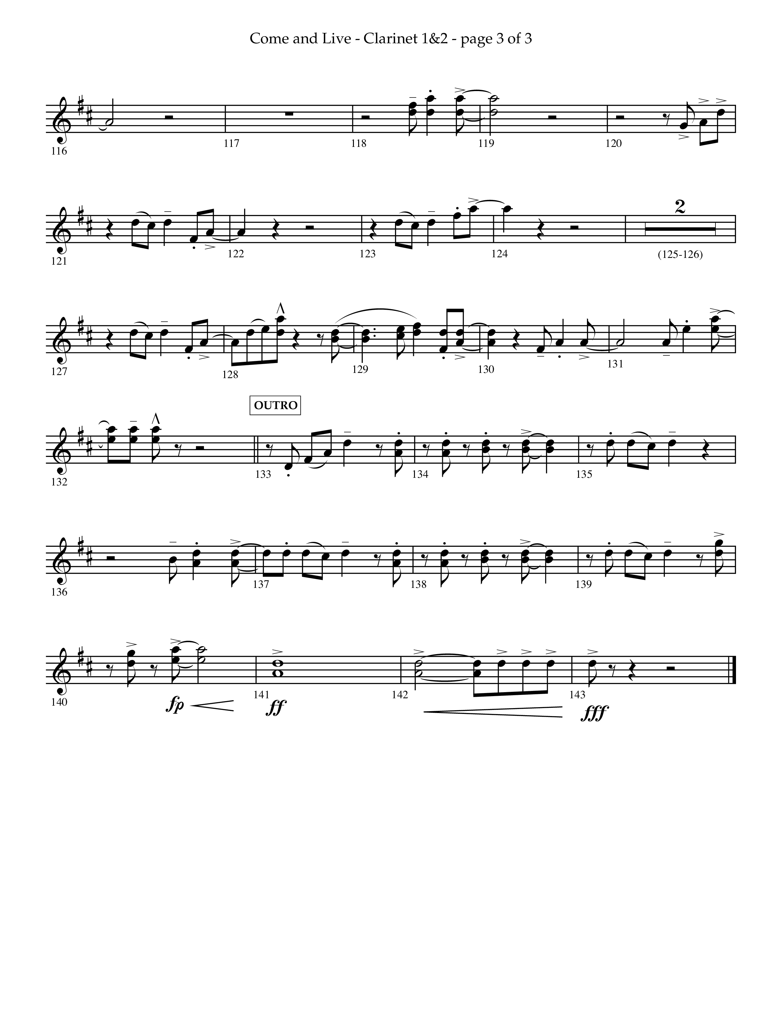 Come And Live (Choral Anthem SATB) Clarinet 1/2 (Lifeway Choral / Arr. John Bolin / Arr. Don Koch / Orch. Michael Lawrence)