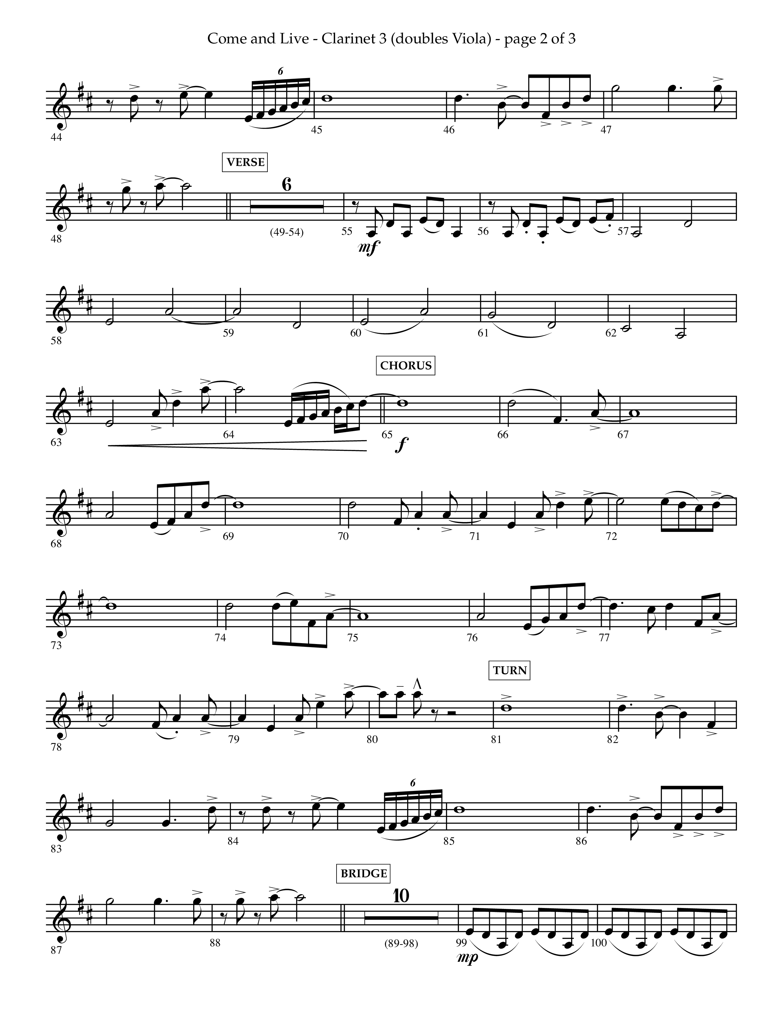 Come And Live (Choral Anthem SATB) Clarinet 3 (Lifeway Choral / Arr. John Bolin / Arr. Don Koch / Orch. Michael Lawrence)