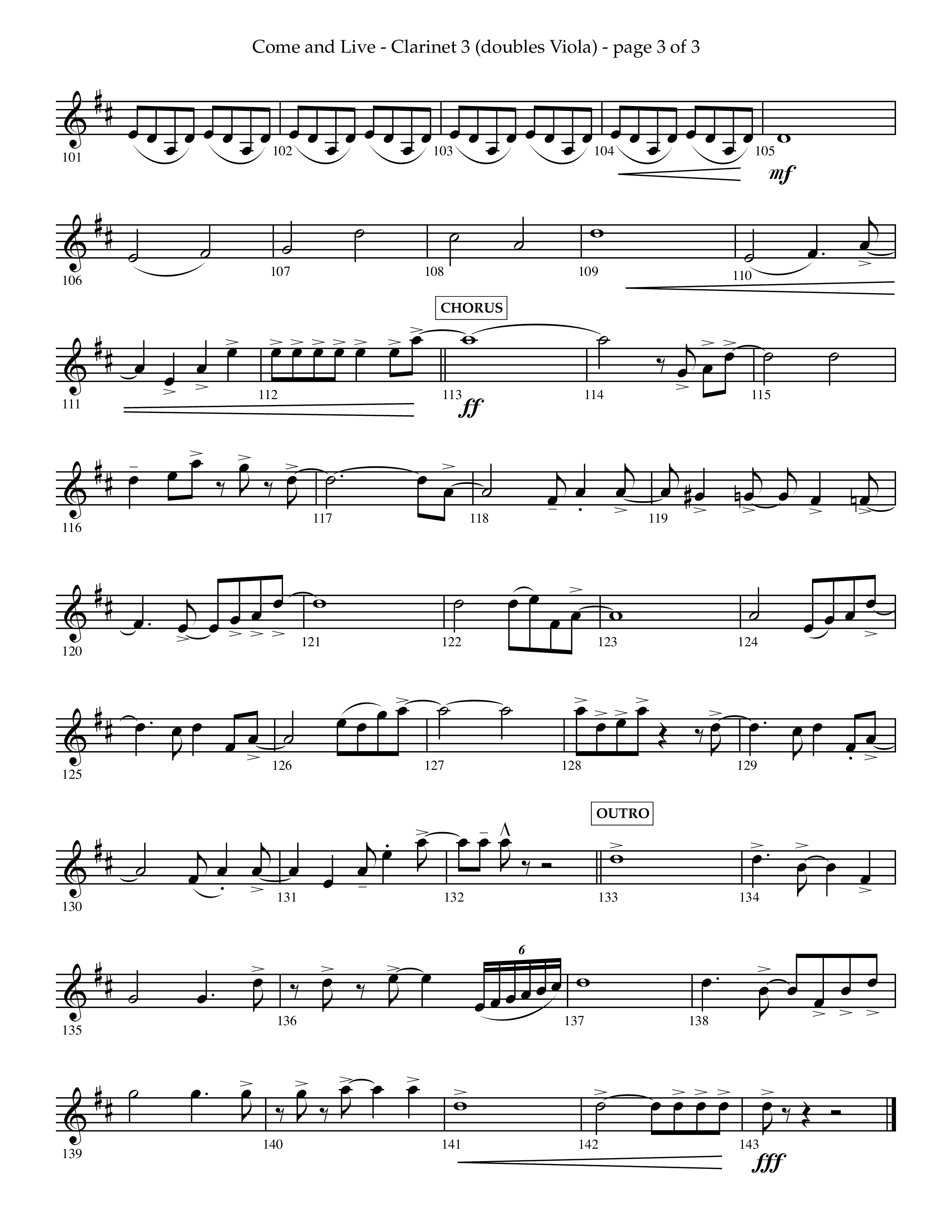 Come And Live (Choral Anthem SATB) Clarinet 3 (Lifeway Choral / Arr. John Bolin / Arr. Don Koch / Orch. Michael Lawrence)