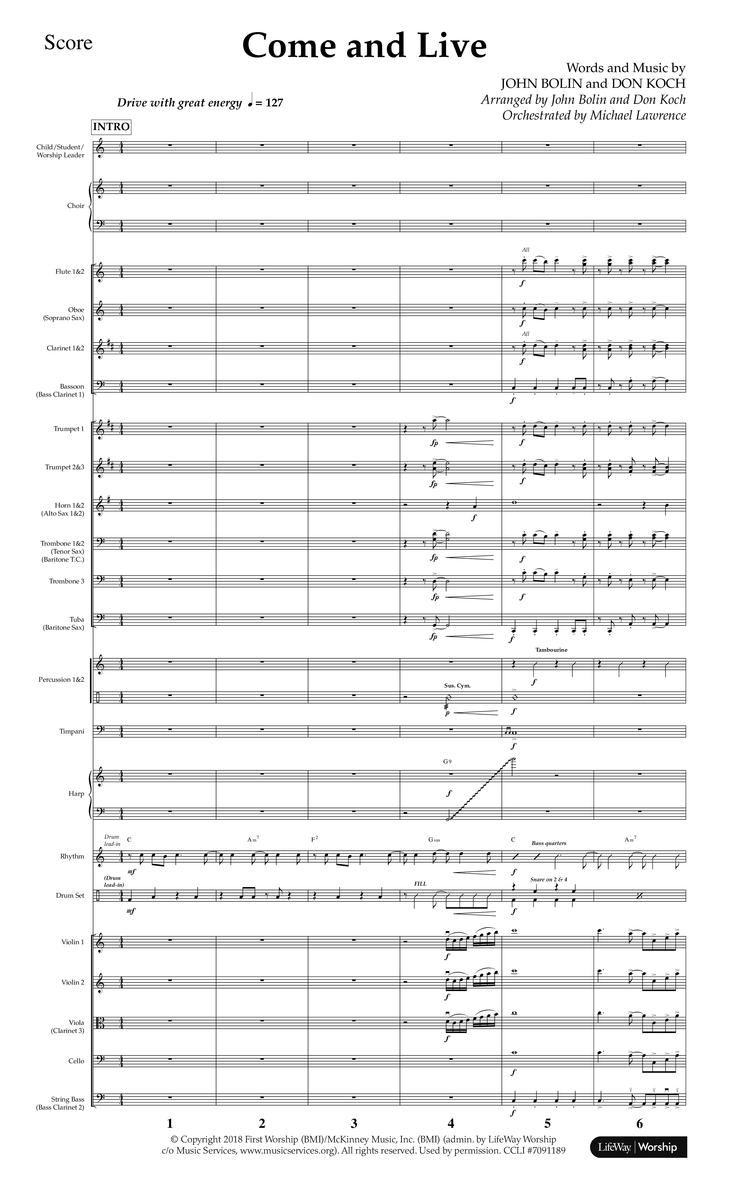 Come And Live (Choral Anthem SATB) Orchestration (Lifeway Choral / Arr. John Bolin / Arr. Don Koch / Orch. Michael Lawrence)