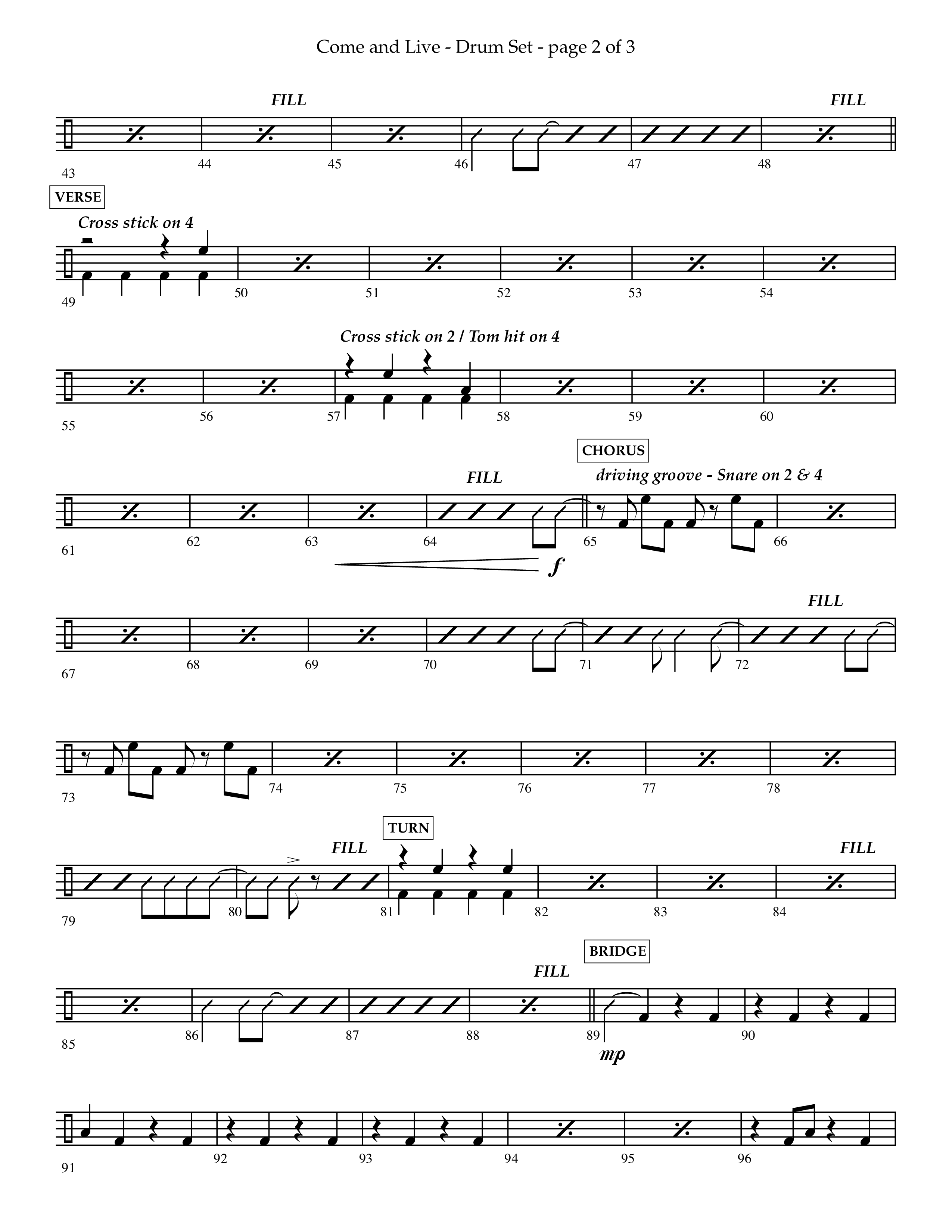 Come And Live (Choral Anthem SATB) Drum Set (Lifeway Choral / Arr. John Bolin / Arr. Don Koch / Orch. Michael Lawrence)