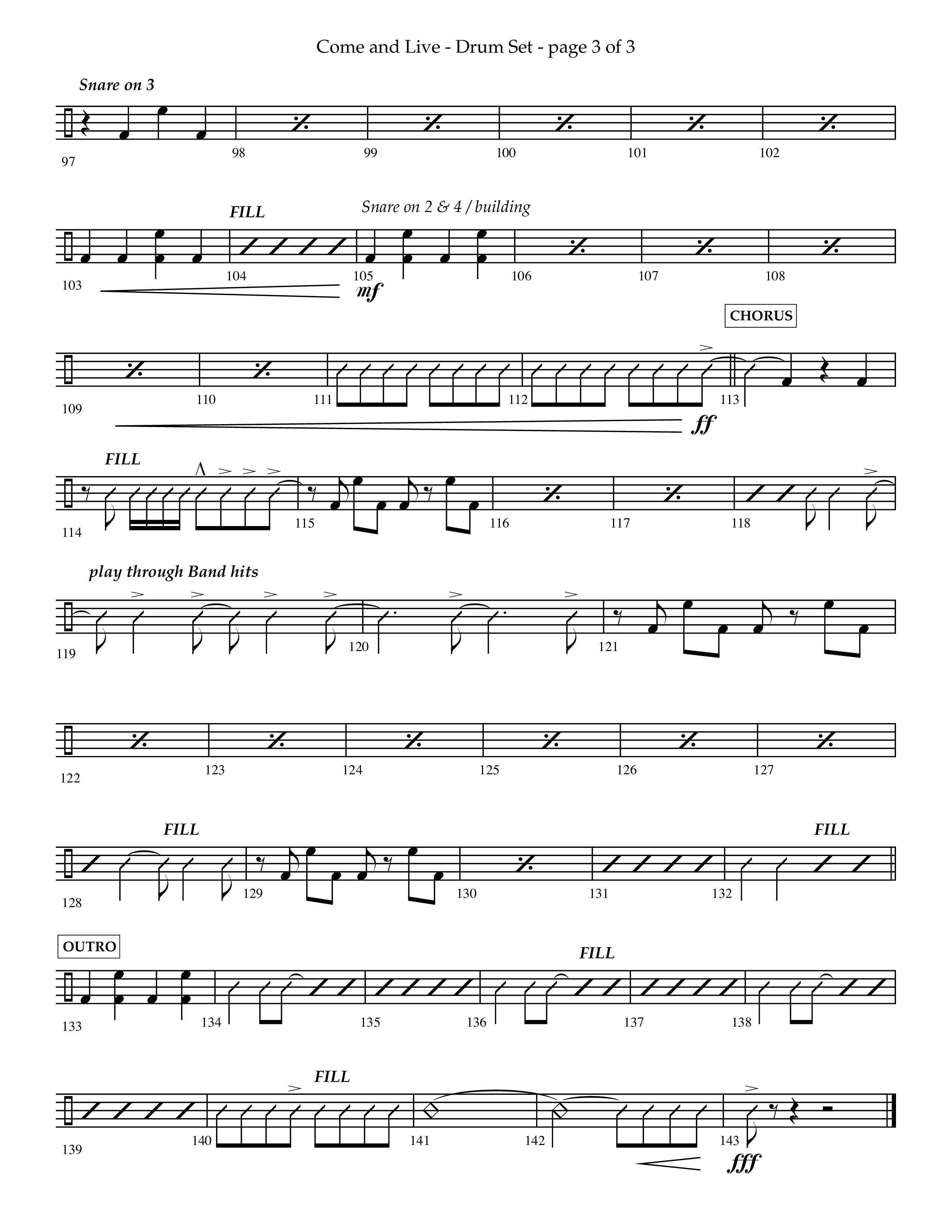 Come And Live (Choral Anthem SATB) Drum Set (Lifeway Choral / Arr. John Bolin / Arr. Don Koch / Orch. Michael Lawrence)