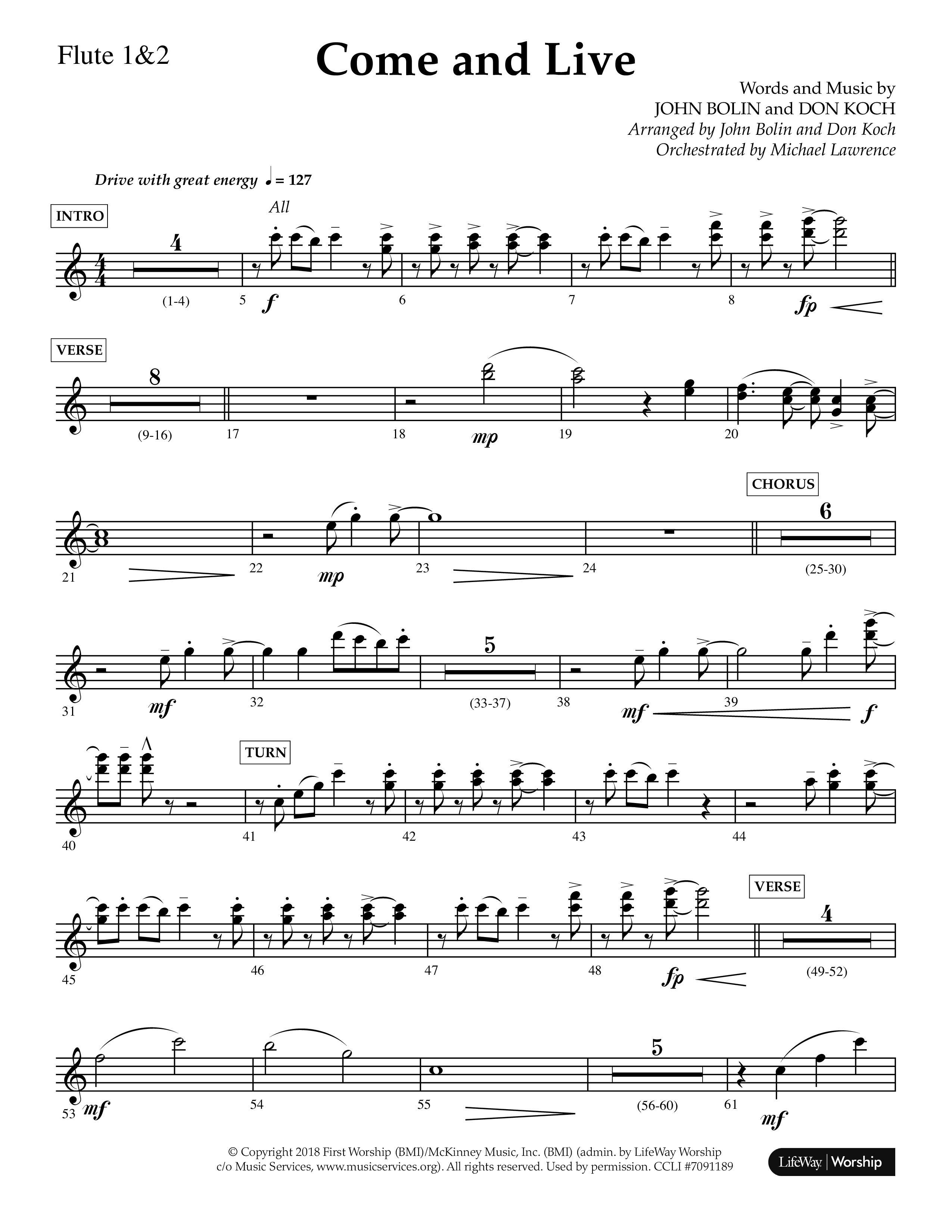 Come And Live (Choral Anthem SATB) Flute 1/2 (Lifeway Choral / Arr. John Bolin / Arr. Don Koch / Orch. Michael Lawrence)