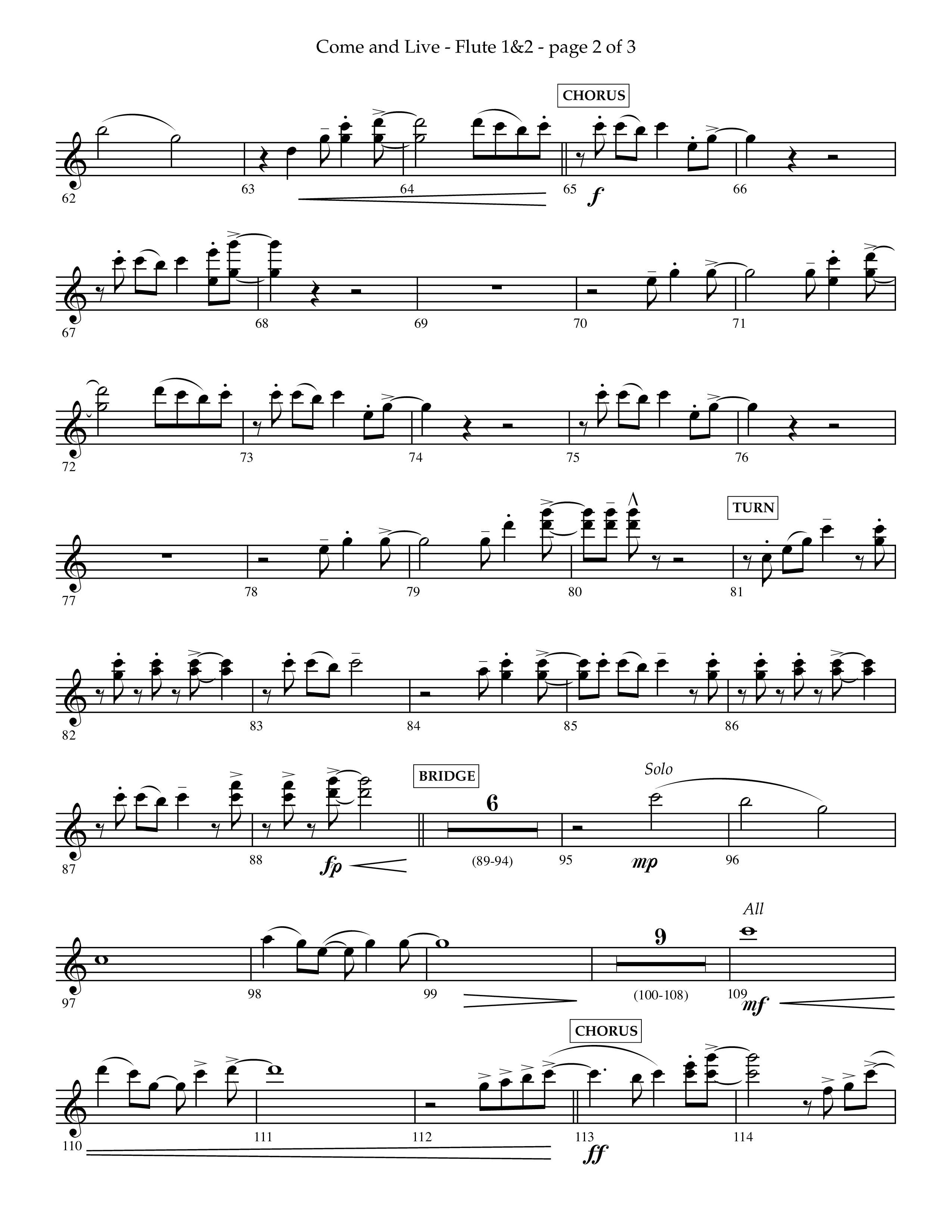 Come And Live (Choral Anthem SATB) Flute 1/2 (Lifeway Choral / Arr. John Bolin / Arr. Don Koch / Orch. Michael Lawrence)