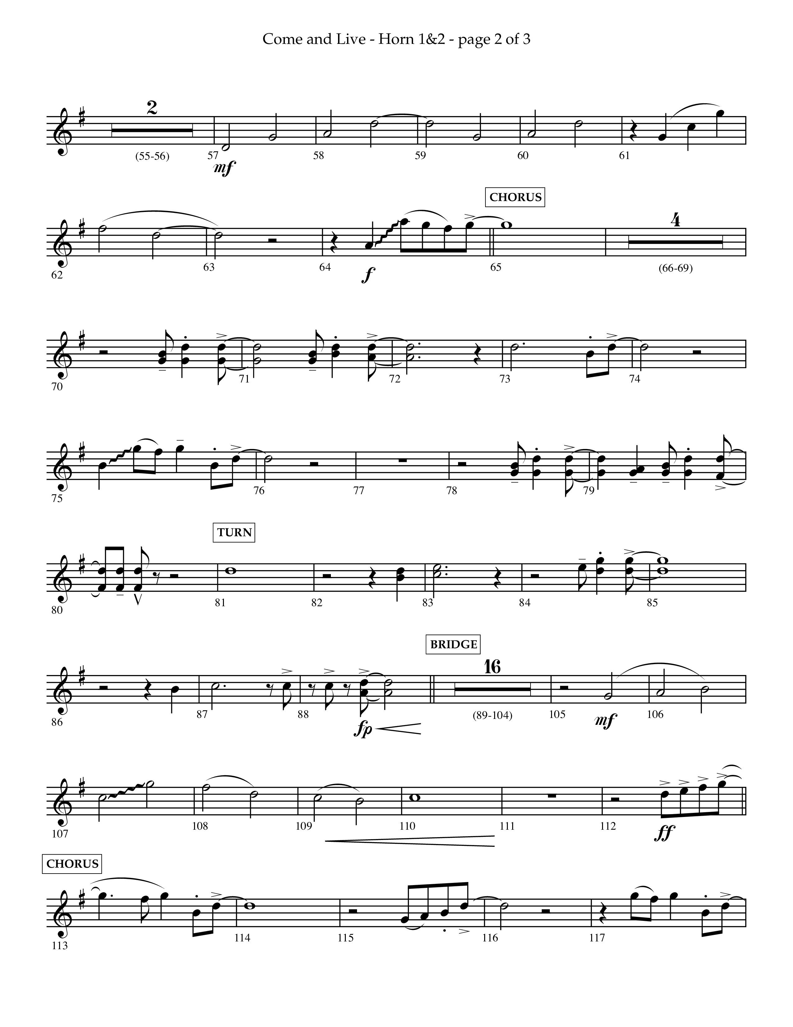 Come And Live (Choral Anthem SATB) French Horn 1/2 (Lifeway Choral / Arr. John Bolin / Arr. Don Koch / Orch. Michael Lawrence)
