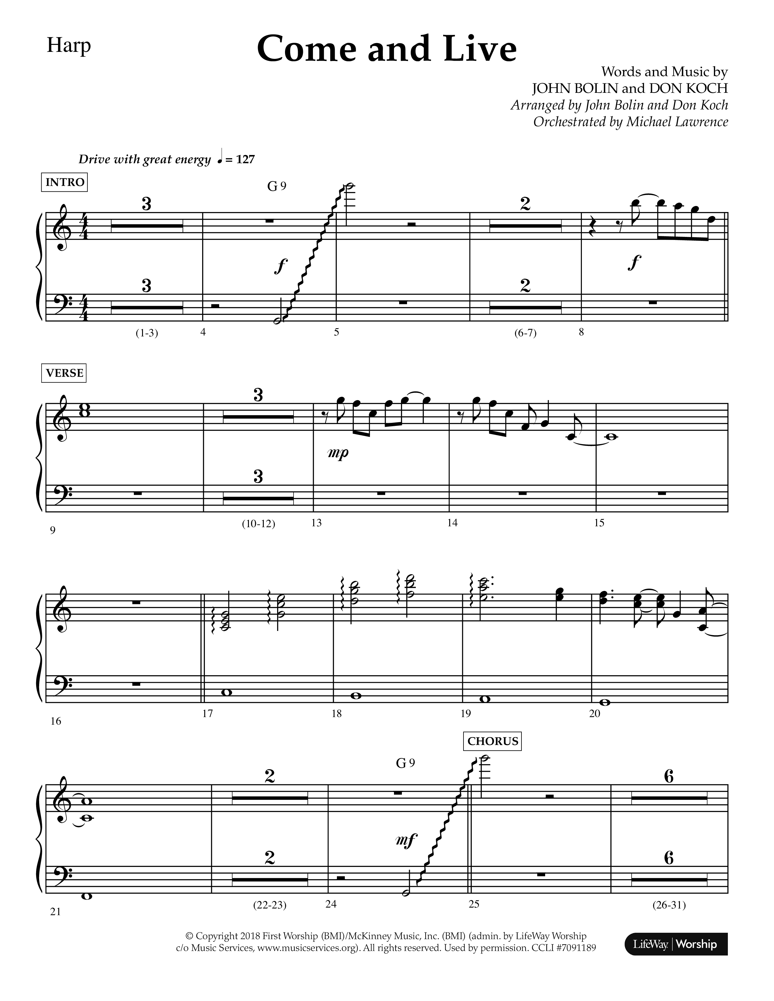 Come And Live (Choral Anthem SATB) Harp (Lifeway Choral / Arr. John Bolin / Arr. Don Koch / Orch. Michael Lawrence)