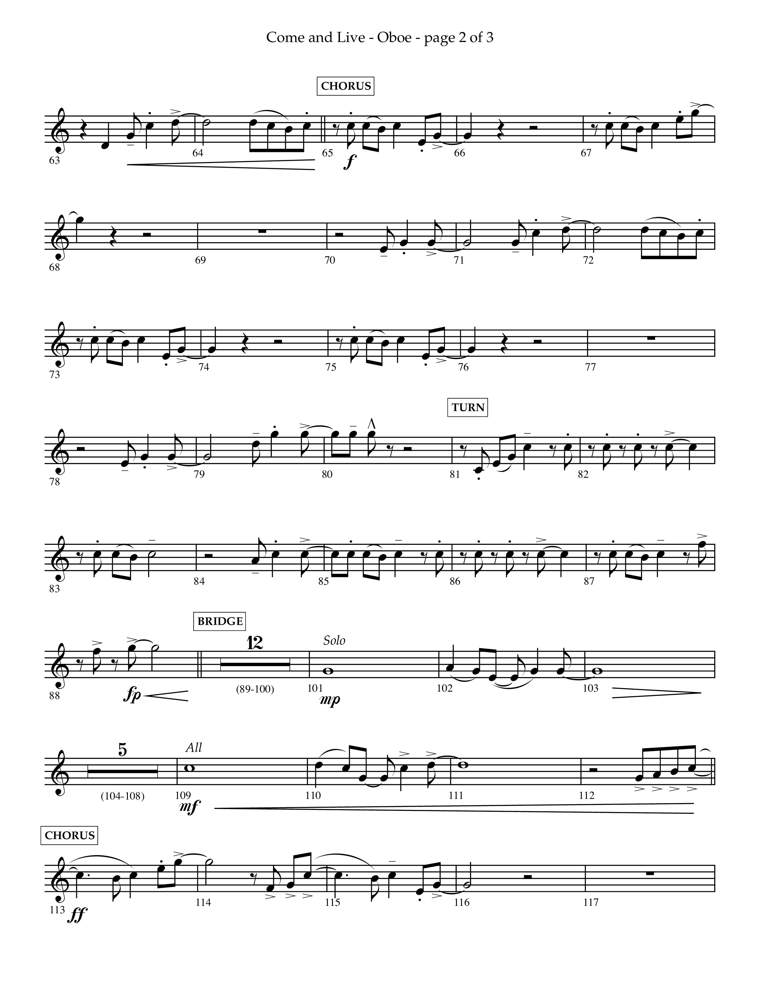 Come And Live (Choral Anthem SATB) Oboe (Lifeway Choral / Arr. John Bolin / Arr. Don Koch / Orch. Michael Lawrence)