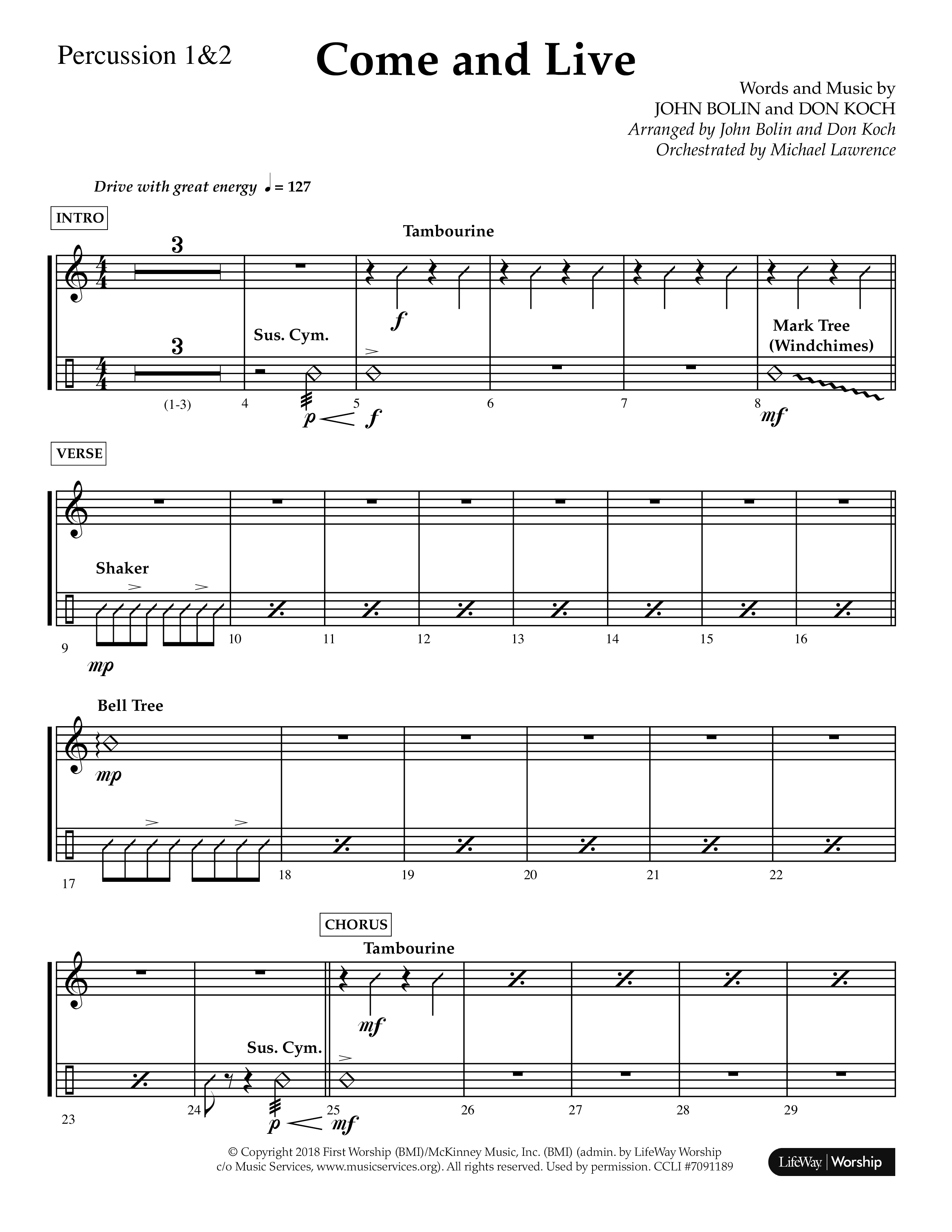 Come And Live (Choral Anthem SATB) Percussion 1/2 (Lifeway Choral / Arr. John Bolin / Arr. Don Koch / Orch. Michael Lawrence)
