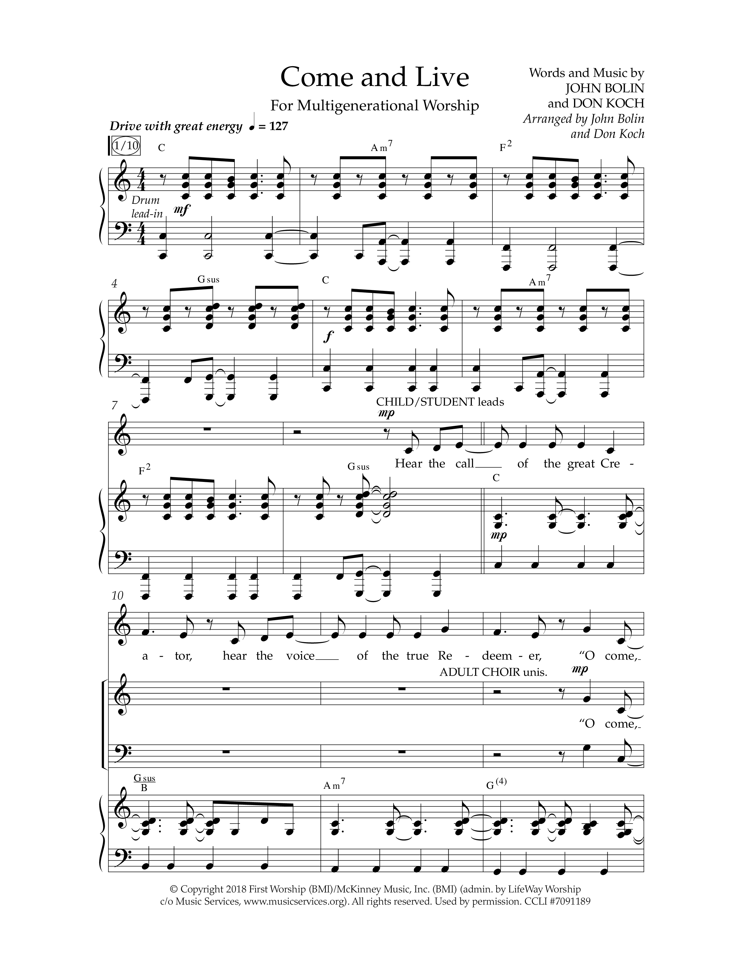 Come And Live (Choral Anthem SATB) Anthem (SATB/Piano) (Lifeway Choral / Arr. John Bolin / Arr. Don Koch / Orch. Michael Lawrence)