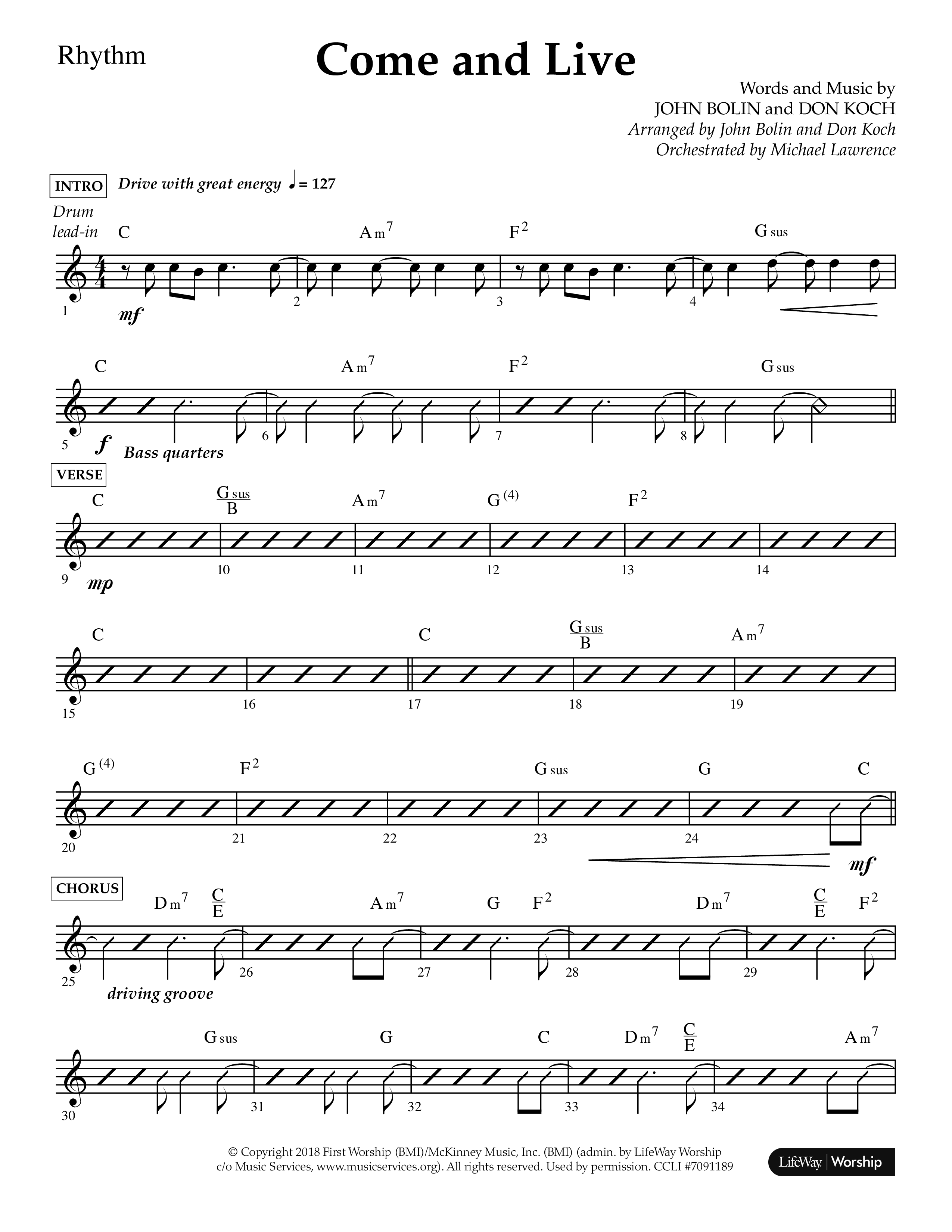 Come And Live (Choral Anthem SATB) Lead Melody & Rhythm (Lifeway Choral / Arr. John Bolin / Arr. Don Koch / Orch. Michael Lawrence)