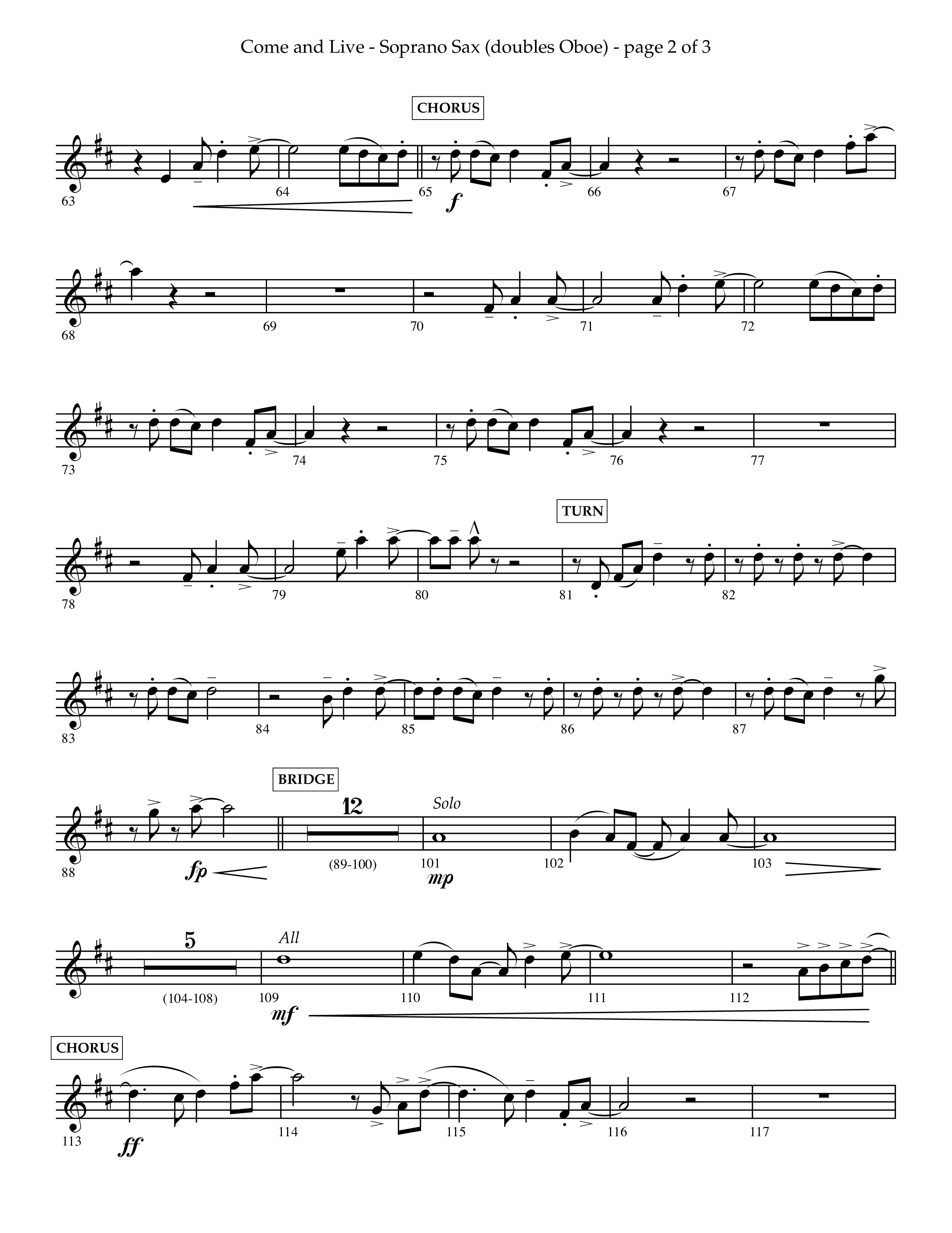 Come And Live (Choral Anthem SATB) Soprano Sax (Lifeway Choral / Arr. John Bolin / Arr. Don Koch / Orch. Michael Lawrence)