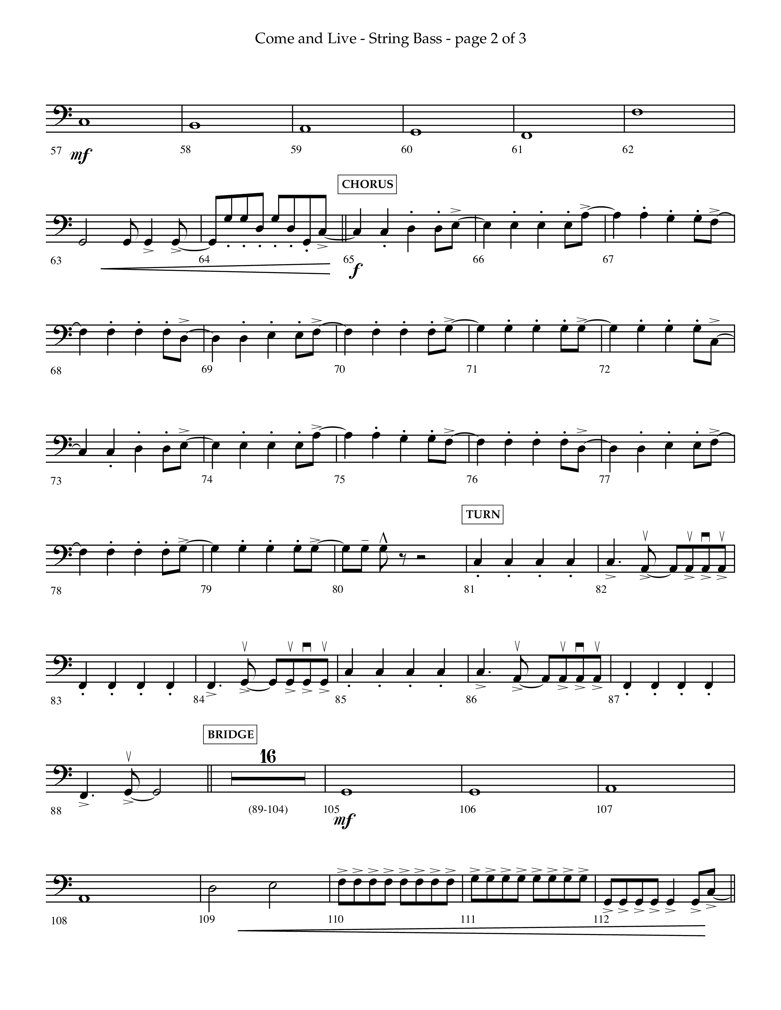 Come And Live (Choral Anthem SATB) String Bass (Lifeway Choral / Arr. John Bolin / Arr. Don Koch / Orch. Michael Lawrence)