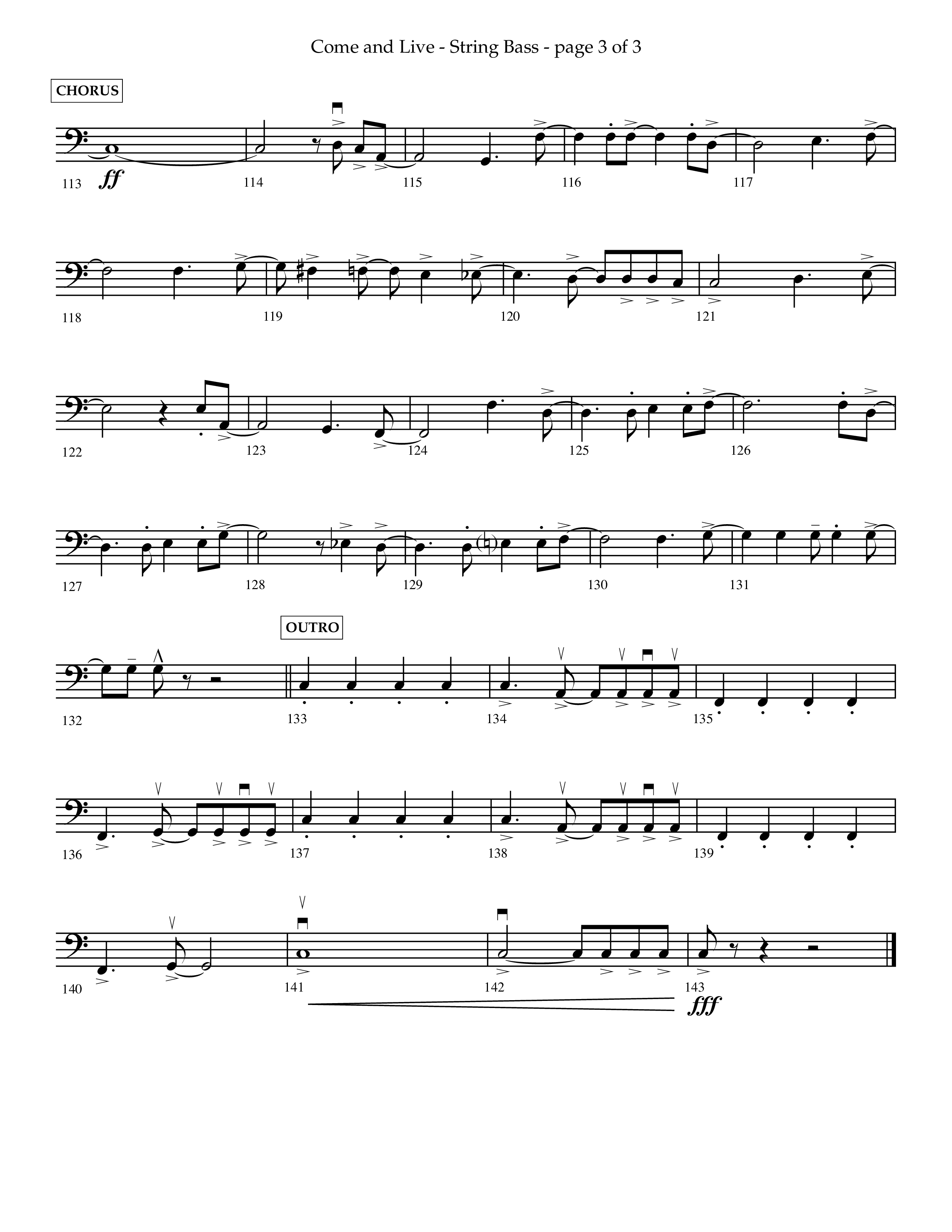 Come And Live (Choral Anthem SATB) String Bass (Lifeway Choral / Arr. John Bolin / Arr. Don Koch / Orch. Michael Lawrence)