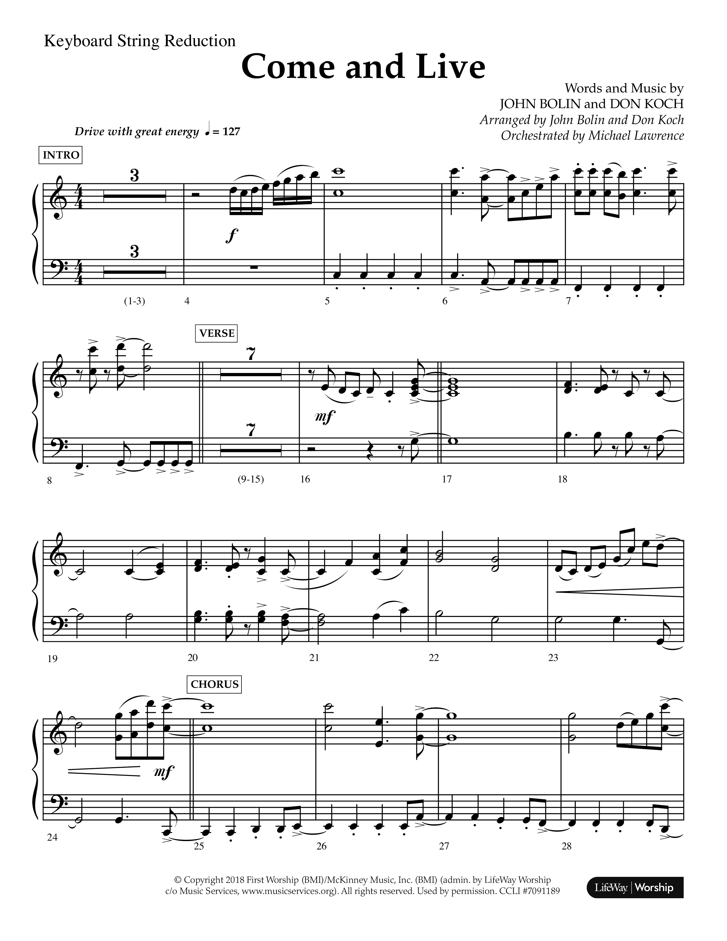 Come And Live (Choral Anthem SATB) String Reduction (Lifeway Choral / Arr. John Bolin / Arr. Don Koch / Orch. Michael Lawrence)