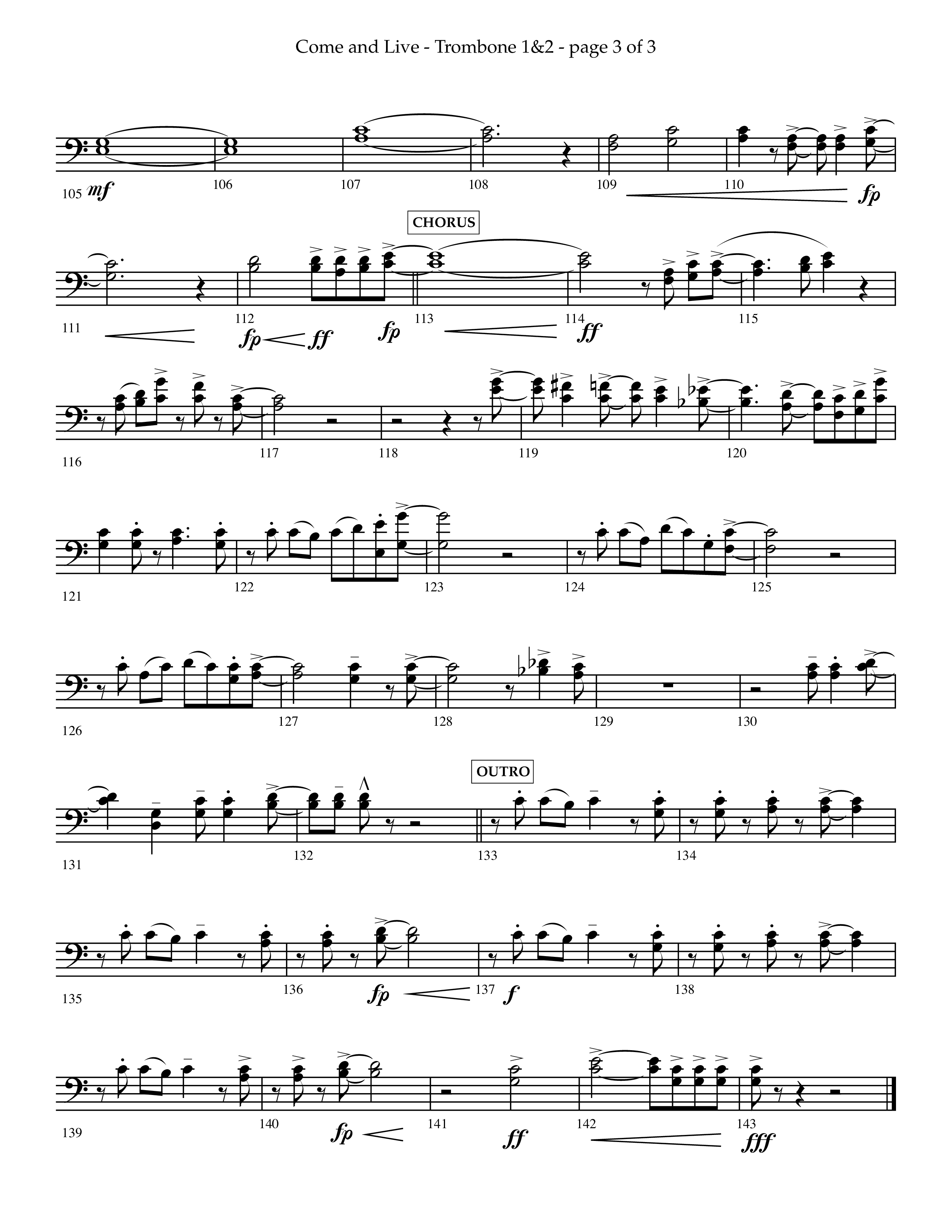 Come And Live (Choral Anthem SATB) Trombone 1/2 (Lifeway Choral / Arr. John Bolin / Arr. Don Koch / Orch. Michael Lawrence)